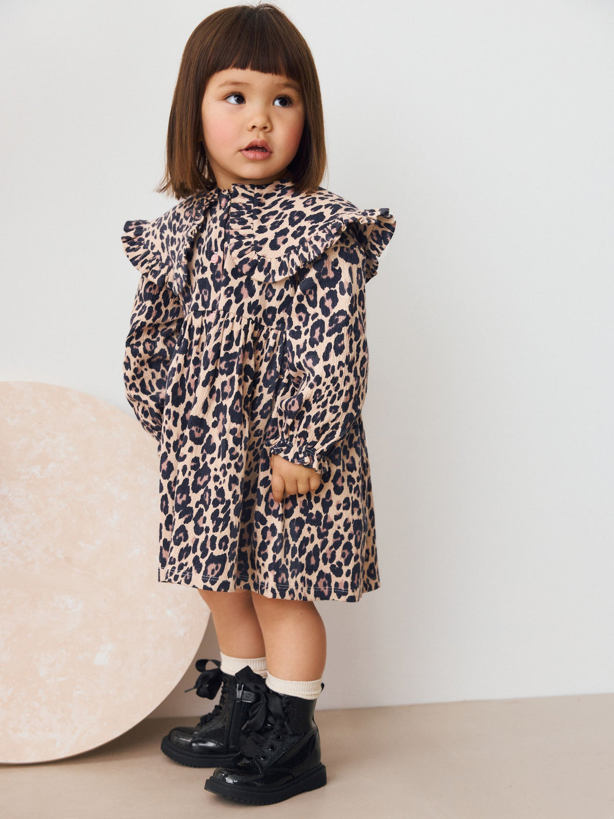 Leopard Print Long Sleeve Collared Dress (3mths-7yrs)