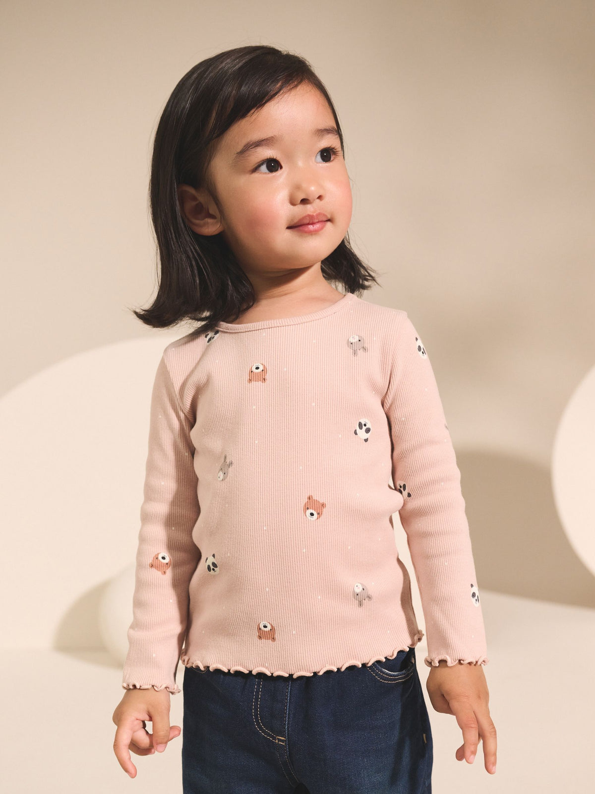 Navy/Ginger Long Sleeve Rib Tops 5 Pack (3mths-7yrs)