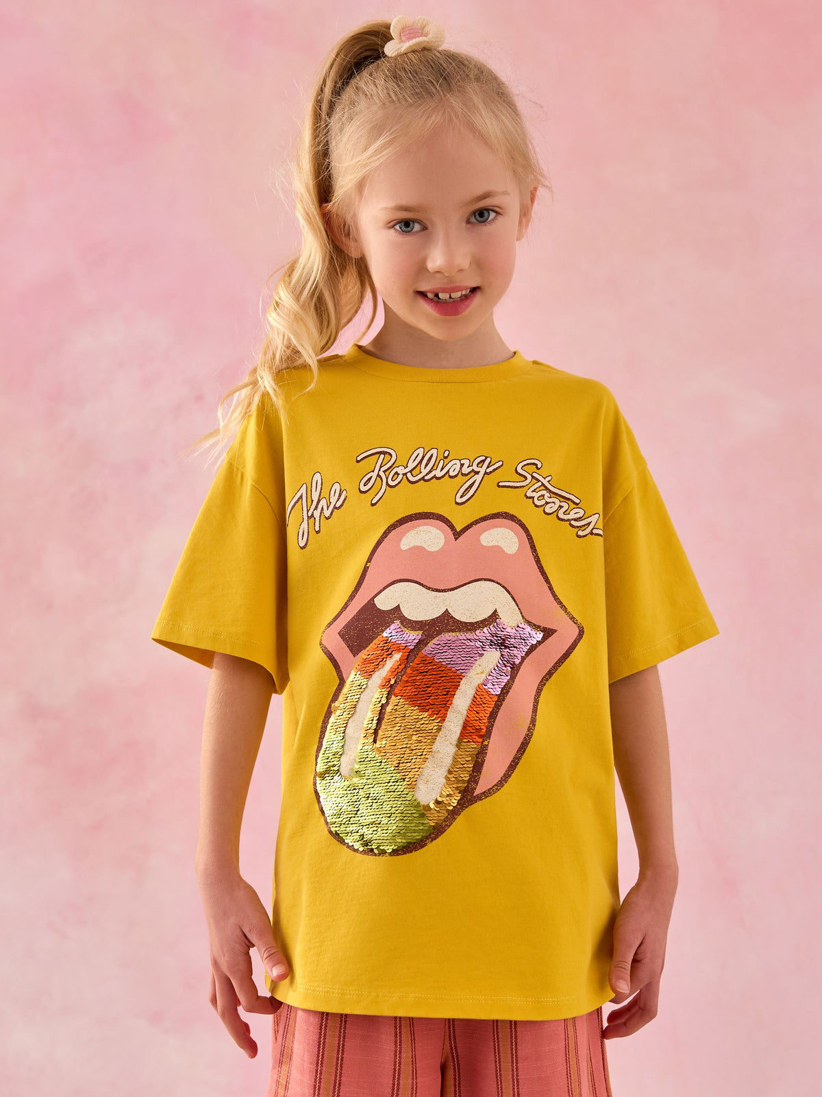 Ochre Yellow Oversized Rolling Stones Band License T-Shirt (3-16yrs)
