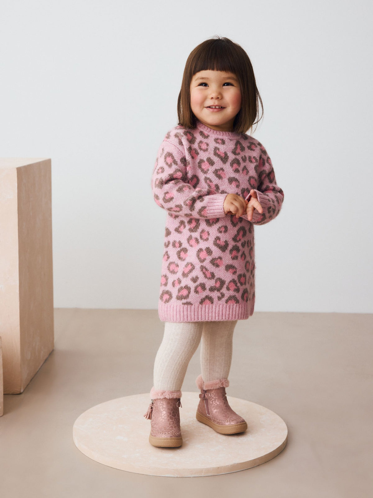 Pink Leopard Print Jumper Dress (3mths-7yrs)