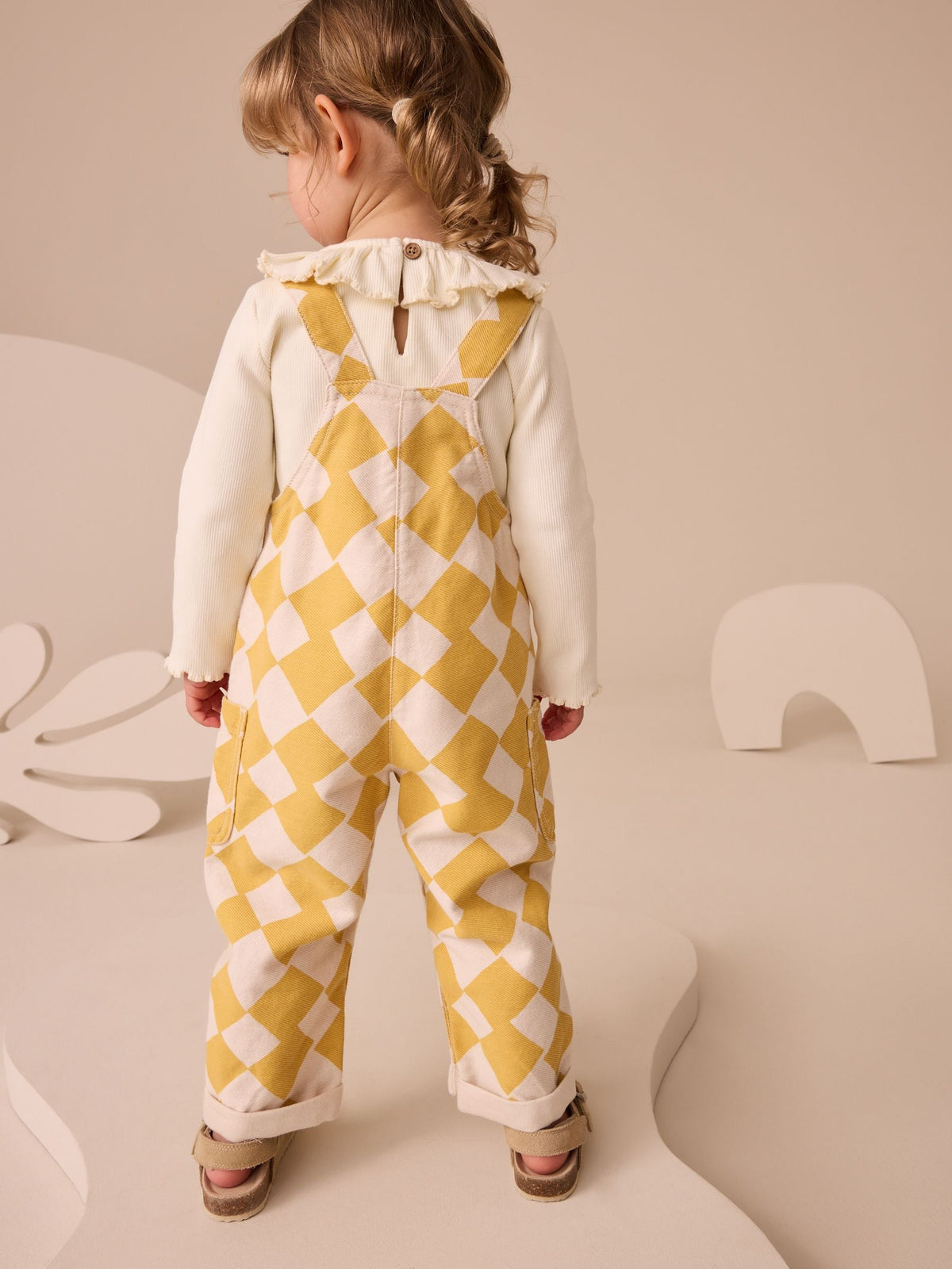 Yellow Harlequin Print Dungarees Set (3mths-7yrs)