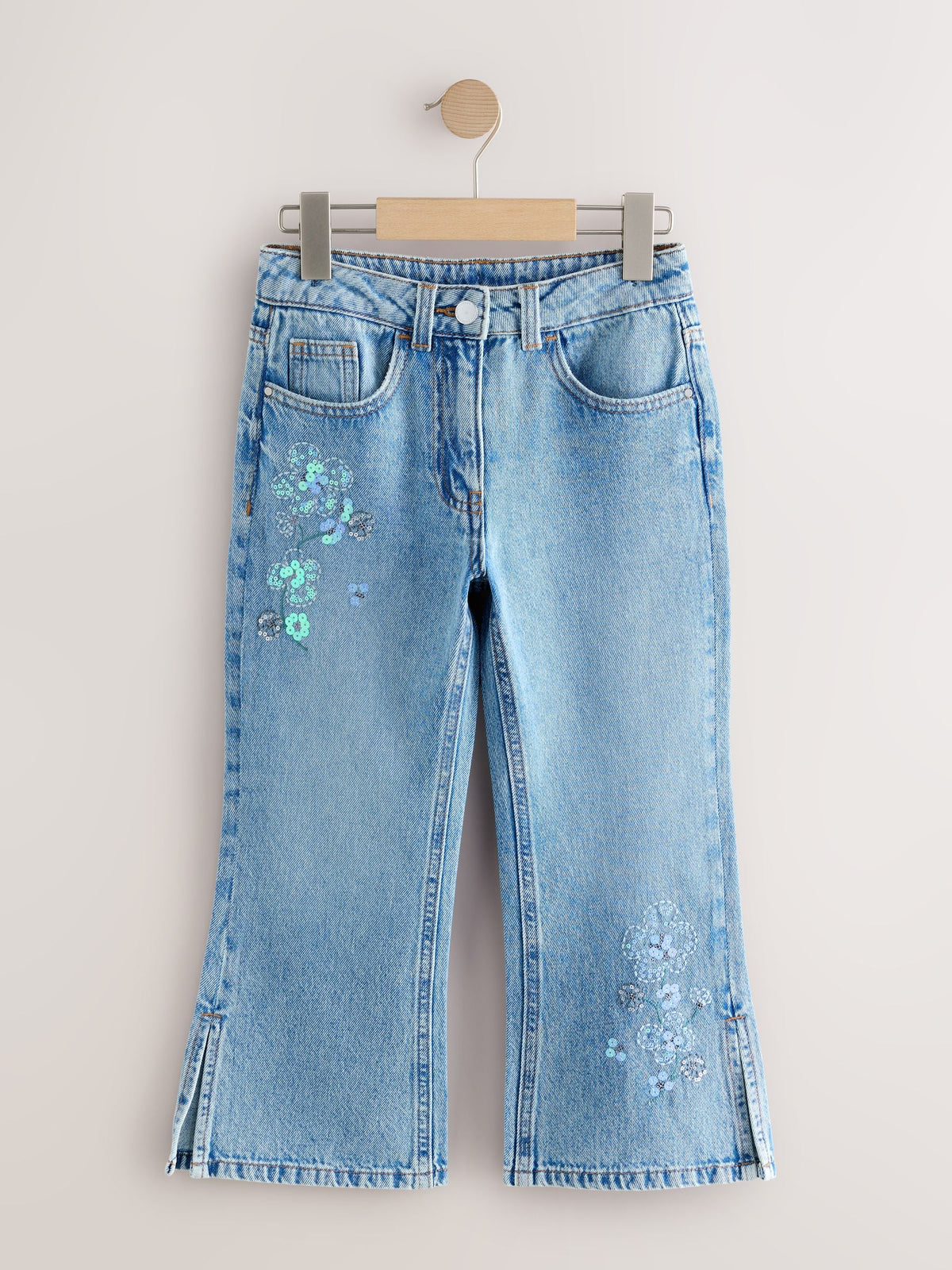 Light Blue Denim Floral Embellished Flare Jeans (3-16yrs)