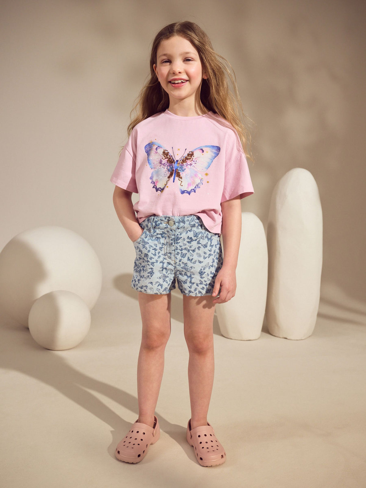 Butterfly Denim Regular Length Frayed Edge Denim Shorts (3-16yrs)