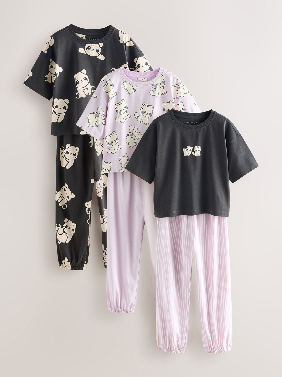 Black/White Panda Print Jogger Pyjamas 3 Pack (3-16yrs)