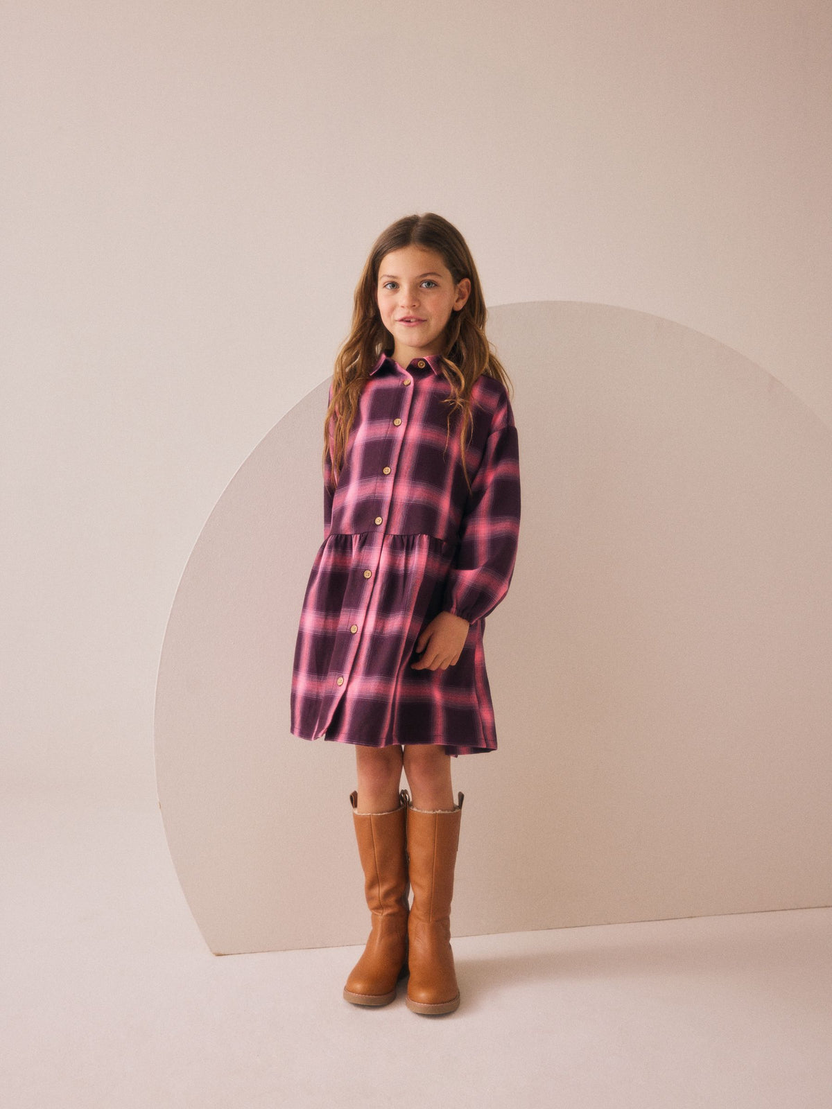 Berry Pink Check Shirt Dress (3-16yrs)