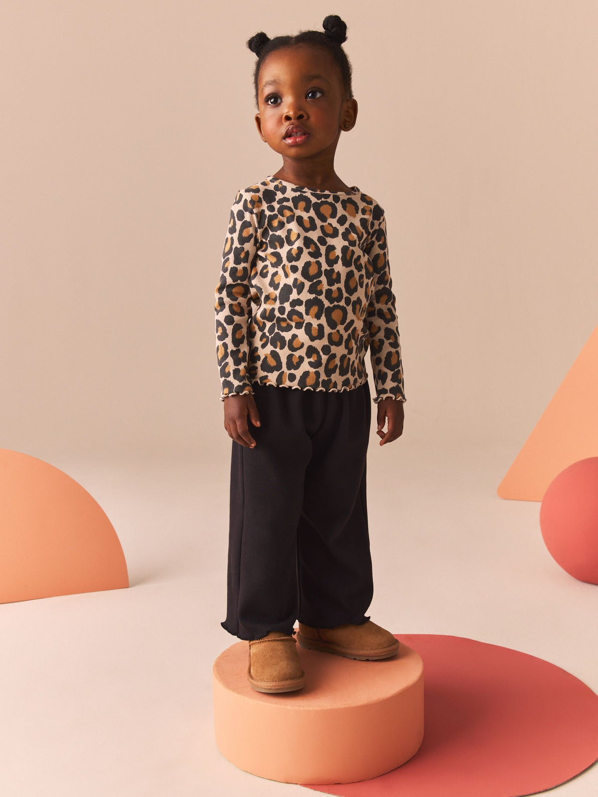Animal Leopard Print T-Shirt Cotton Rich Long Sleeve Rib T-Shirt (3mths-7yrs)