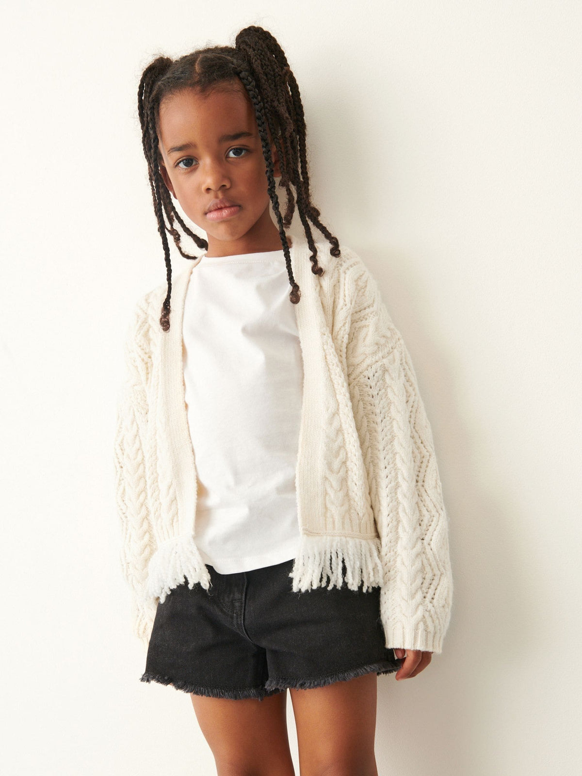 Black Regular Length Frayed Edge Denim Shorts (3-16yrs)