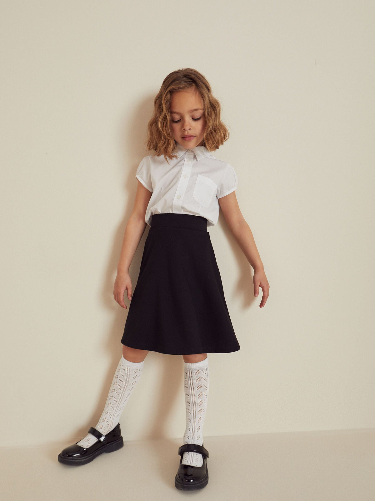 Black Longer Length Pull-On Jersey Stretch School Skater Skirt (3-17yrs)