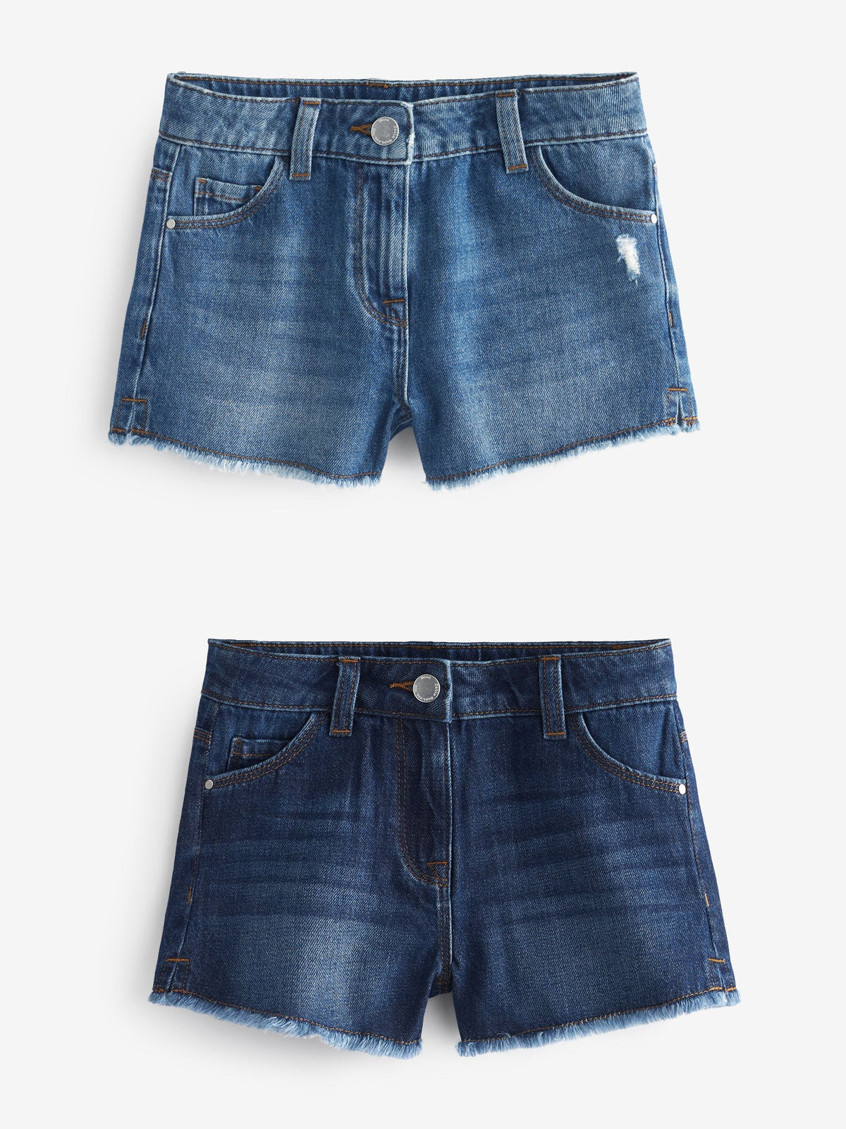 Blue Denim 2 Pack Regular Length 100% Cotton Frayed Edge Shorts (3-16yrs)