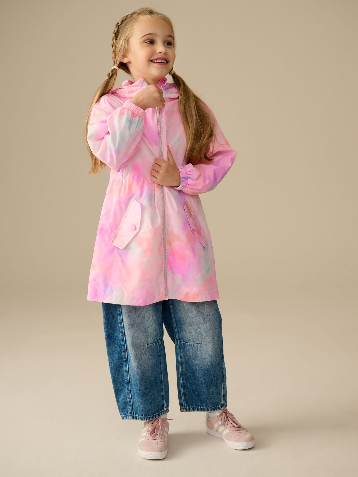 Pink Marble Print Shower Resistant Cagoule Jacket (3-16yrs)