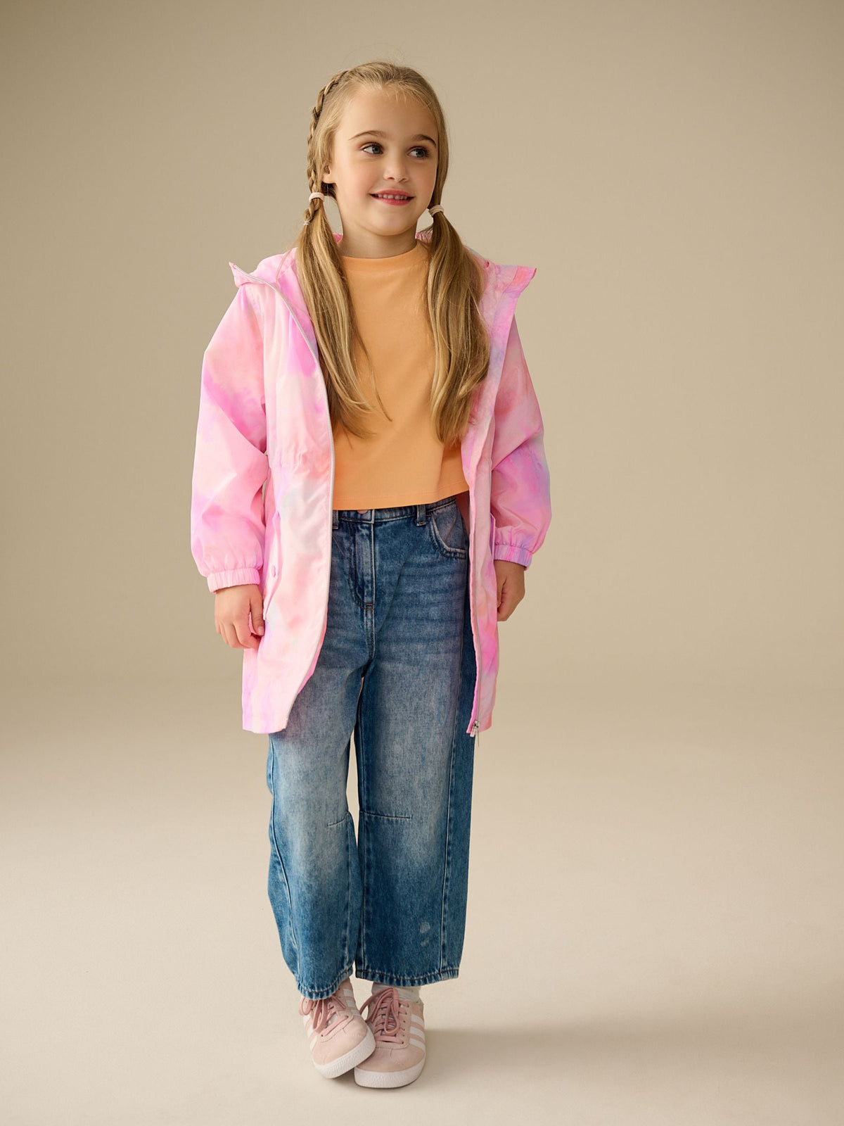 Pink Marble Print Shower Resistant Cagoule Jacket (3-16yrs)