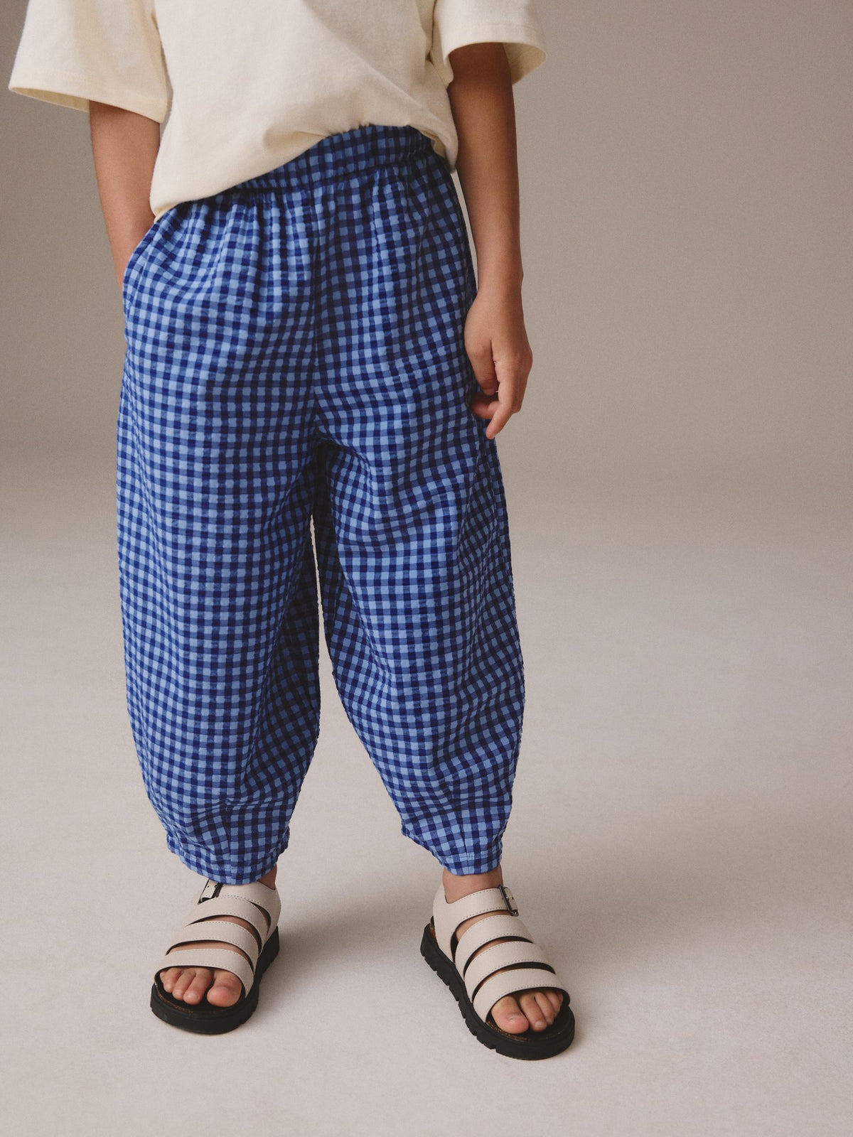 Blue Gingham Barrel Leg Trousers (3-16yrs)