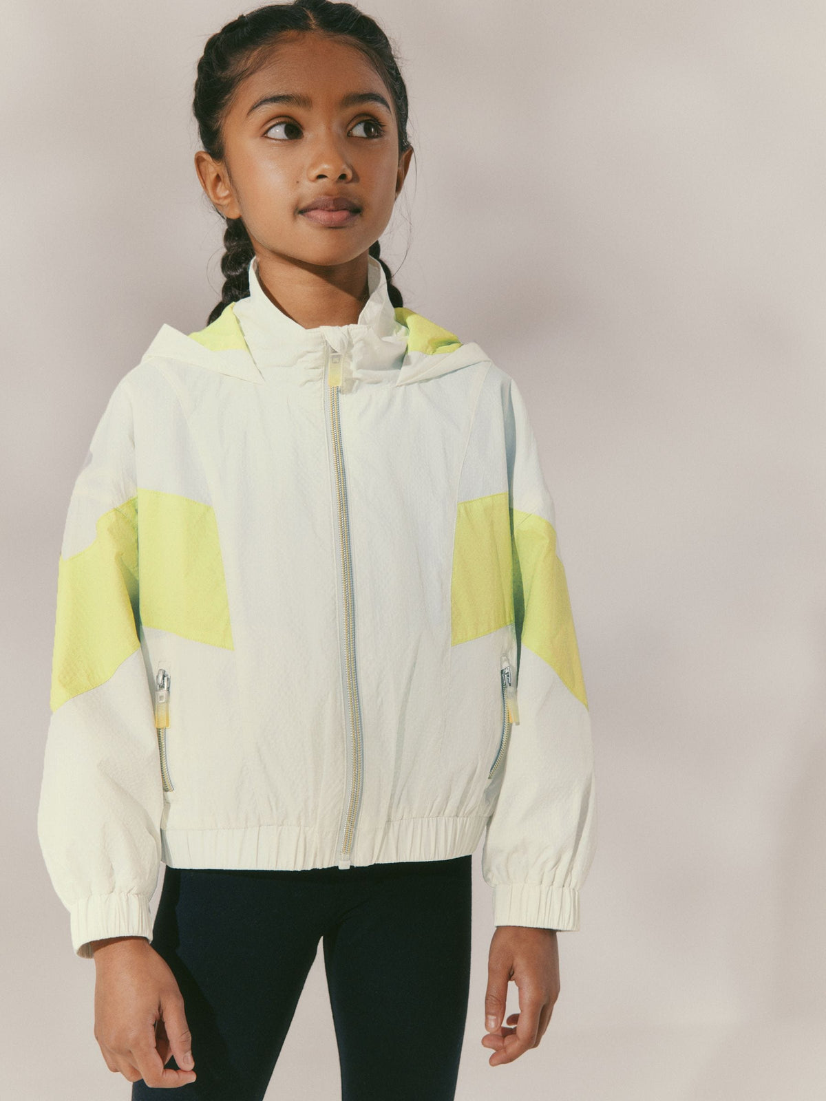 Yellow/White Shower Resistant Crop Colourblock Cagoule Jacket (3-16yrs)