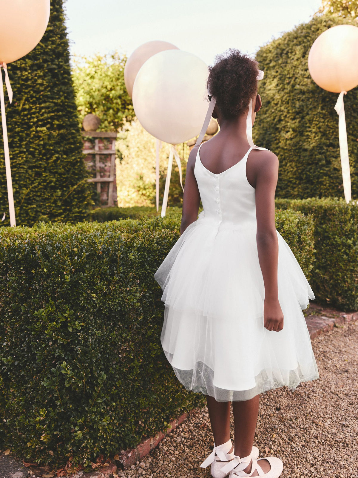 White Corsage Tulle Flower Girl Dress (3-16yrs)