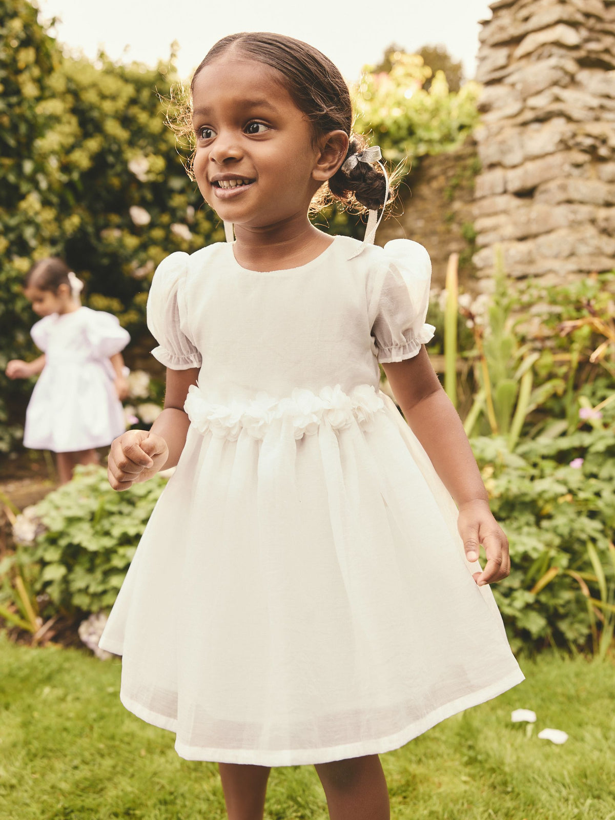 White Flower Print Corsage Dress (3mths-8yrs)