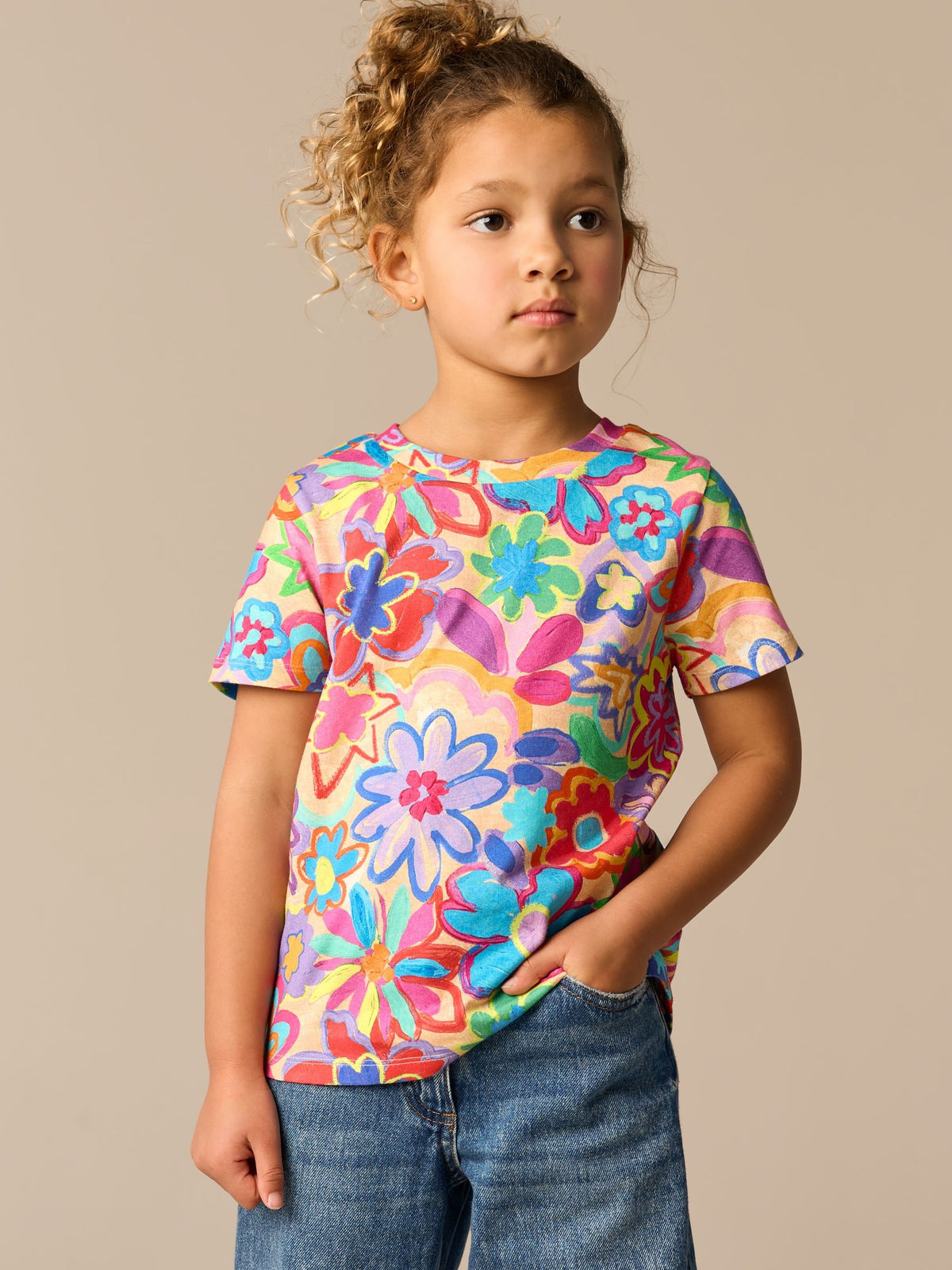 Multi Rainbow Floral Print T-Shirt (3-16yrs)