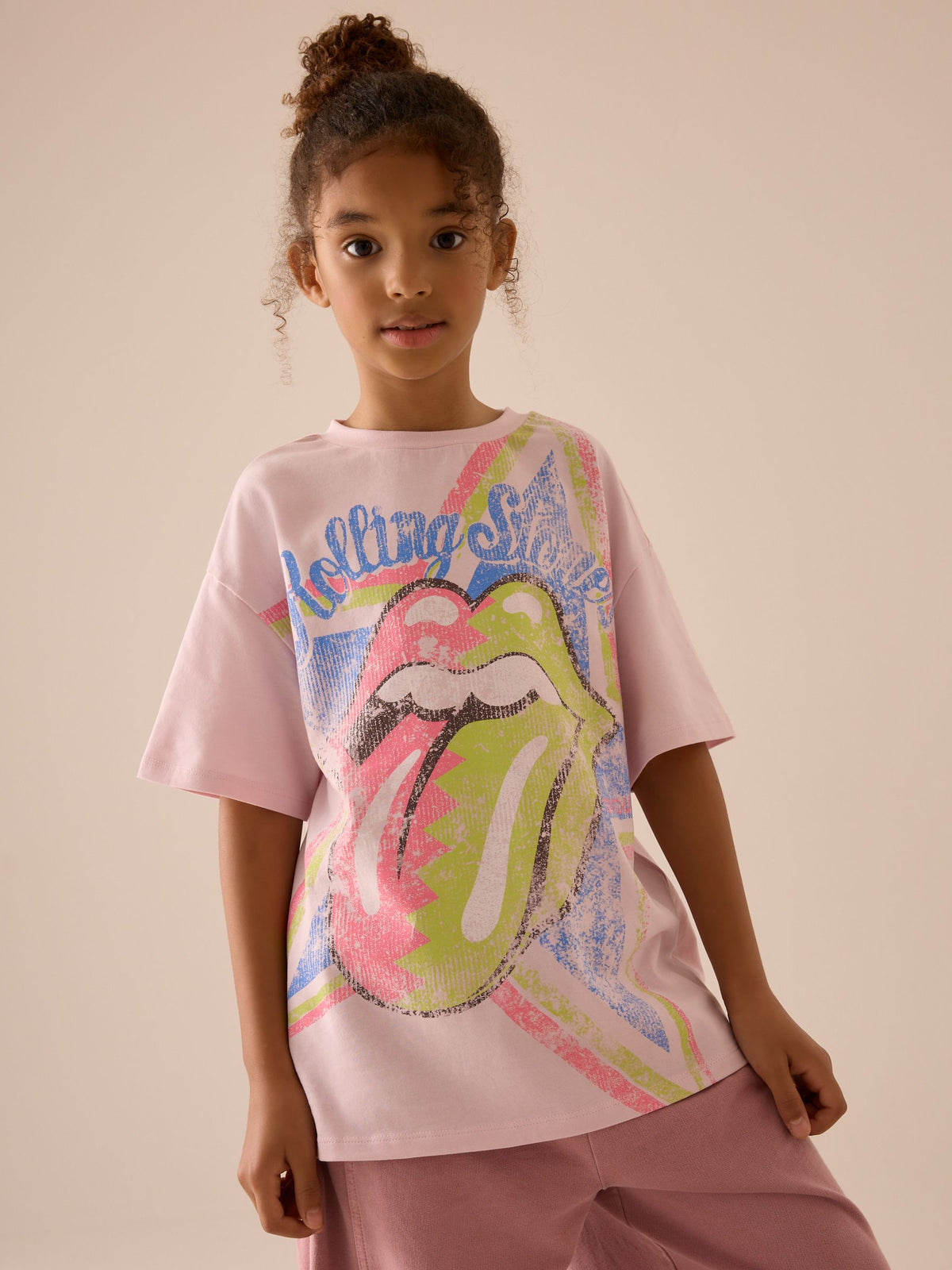 Pink Oversized Rolling Stones Band License T-Shirt (3-16yrs)