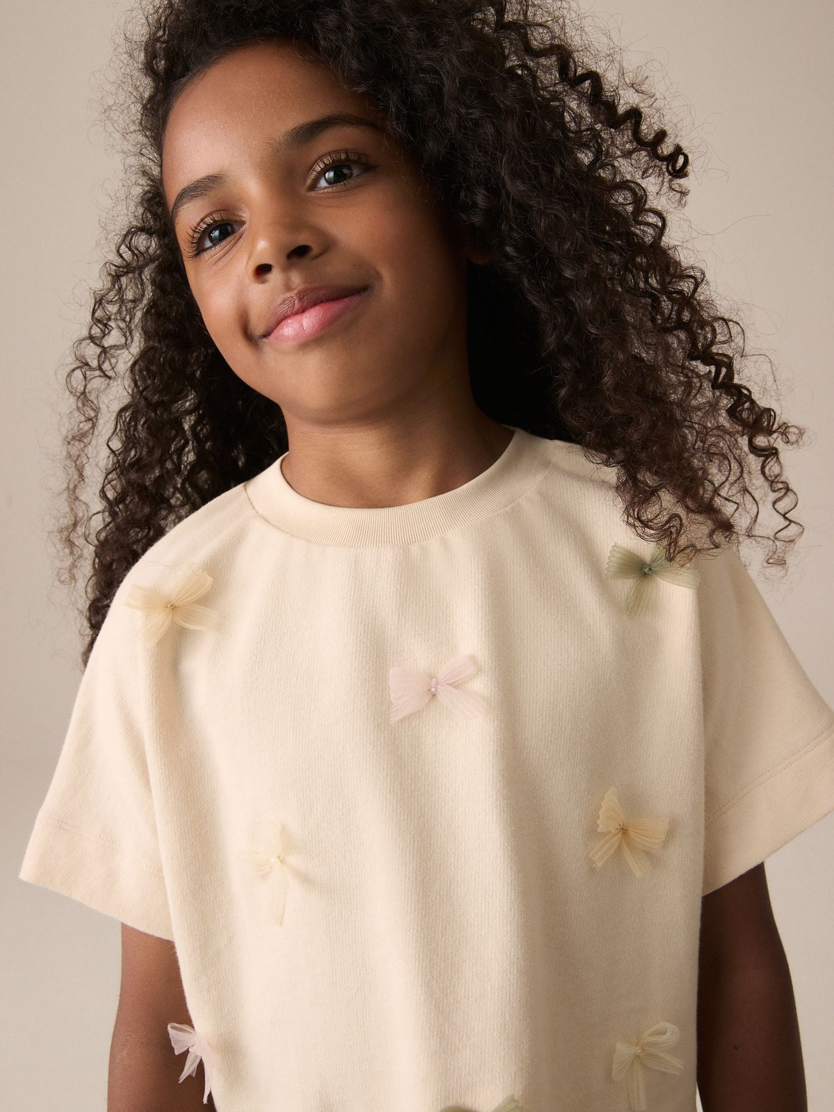 Ecru Boxy Bows T-Shirt (3-16yrs)