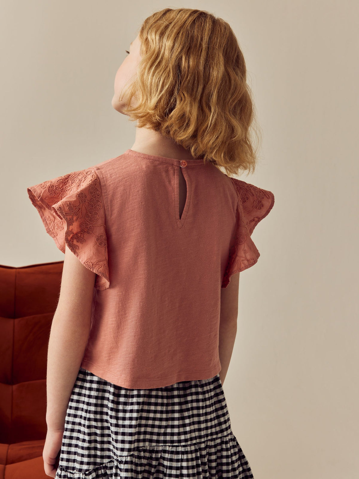 Rust Brown Cornelli Frill Sleeve 100% Cotton T-Shirt (3-16yrs)