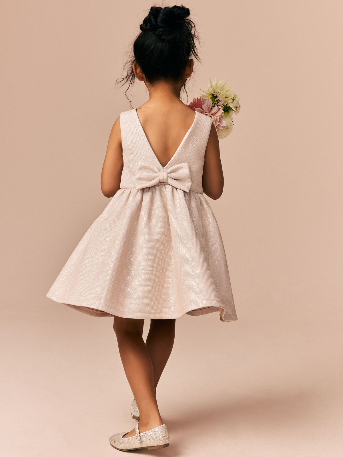 Champagne Gold Bow Detail Scuba Dress (3-16yrs)