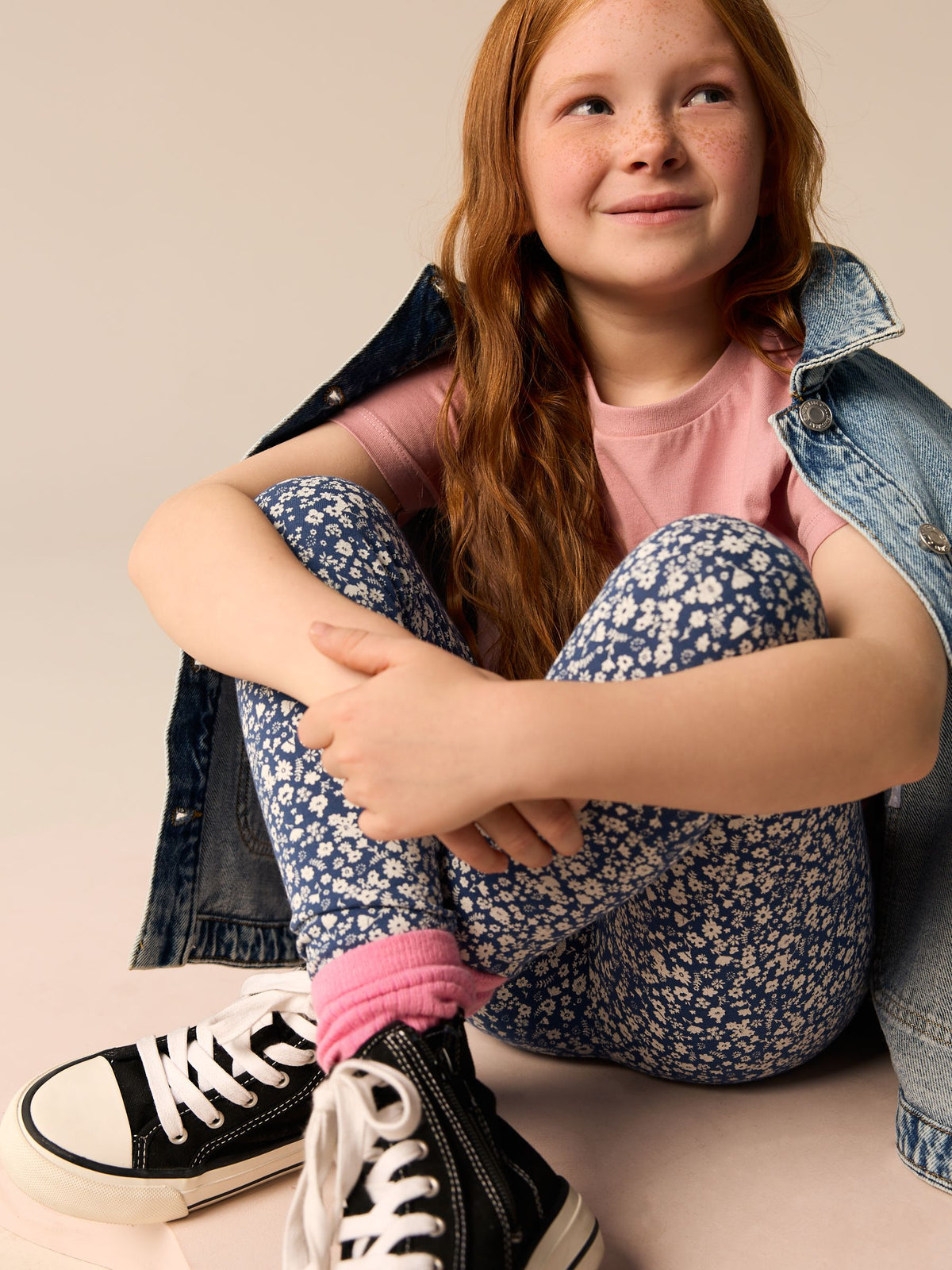 Blue Ditsy Flower Printed Leggings (3-16yrs)