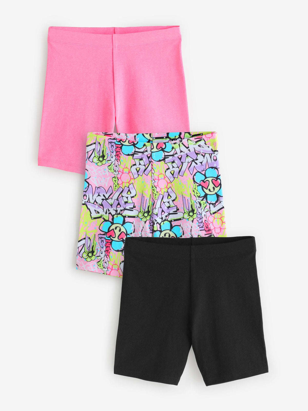 Pink/Graffiti/Black Cycle Shorts 3 Pack (3-16yrs)