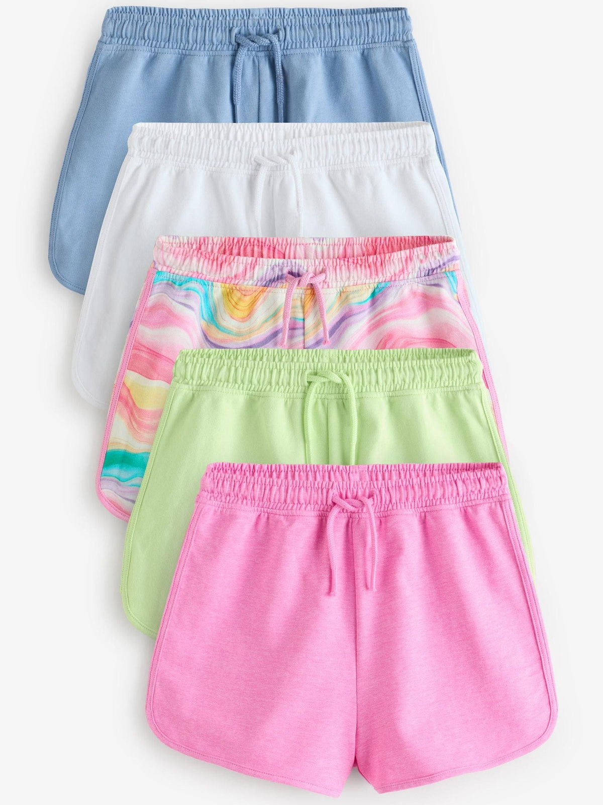 Multi Rainbow/Pink/Blue/White/Lime Jersey Shorts 5 Pack (3-16yrs)