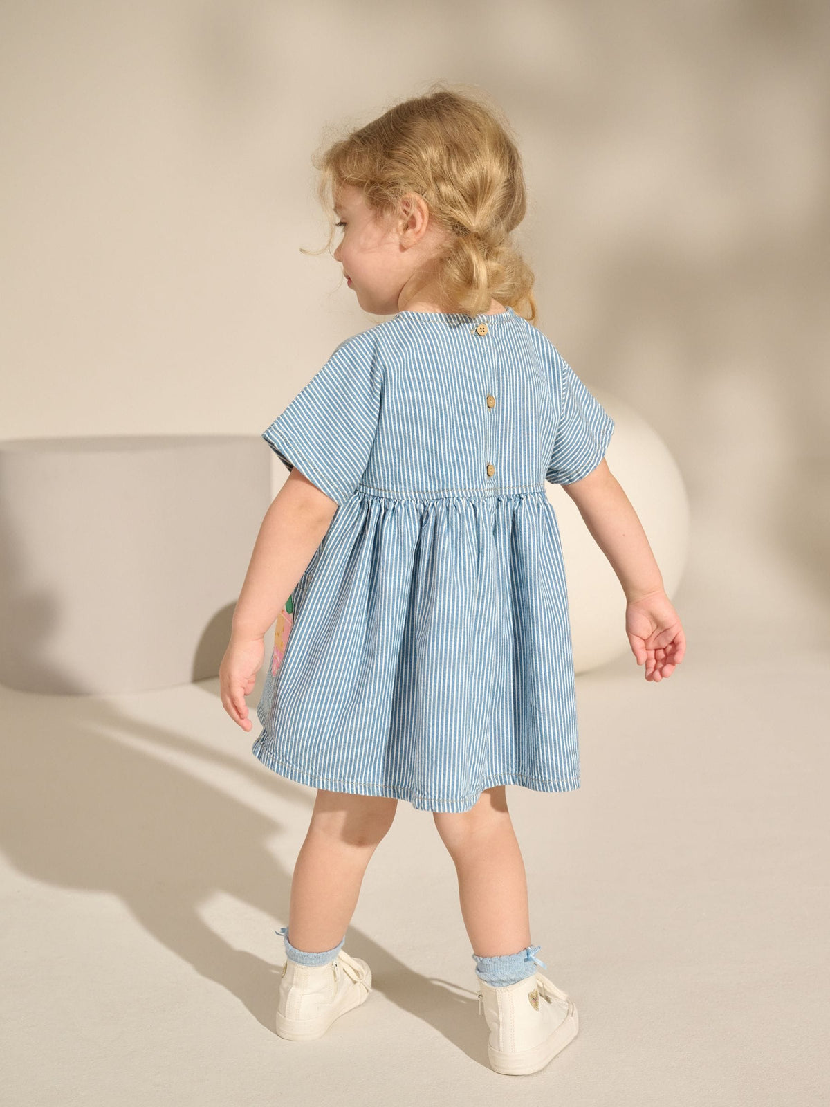 Blue/White Stripe Denim Strawberry Pocket Summer Dress (3mths-8yrs)