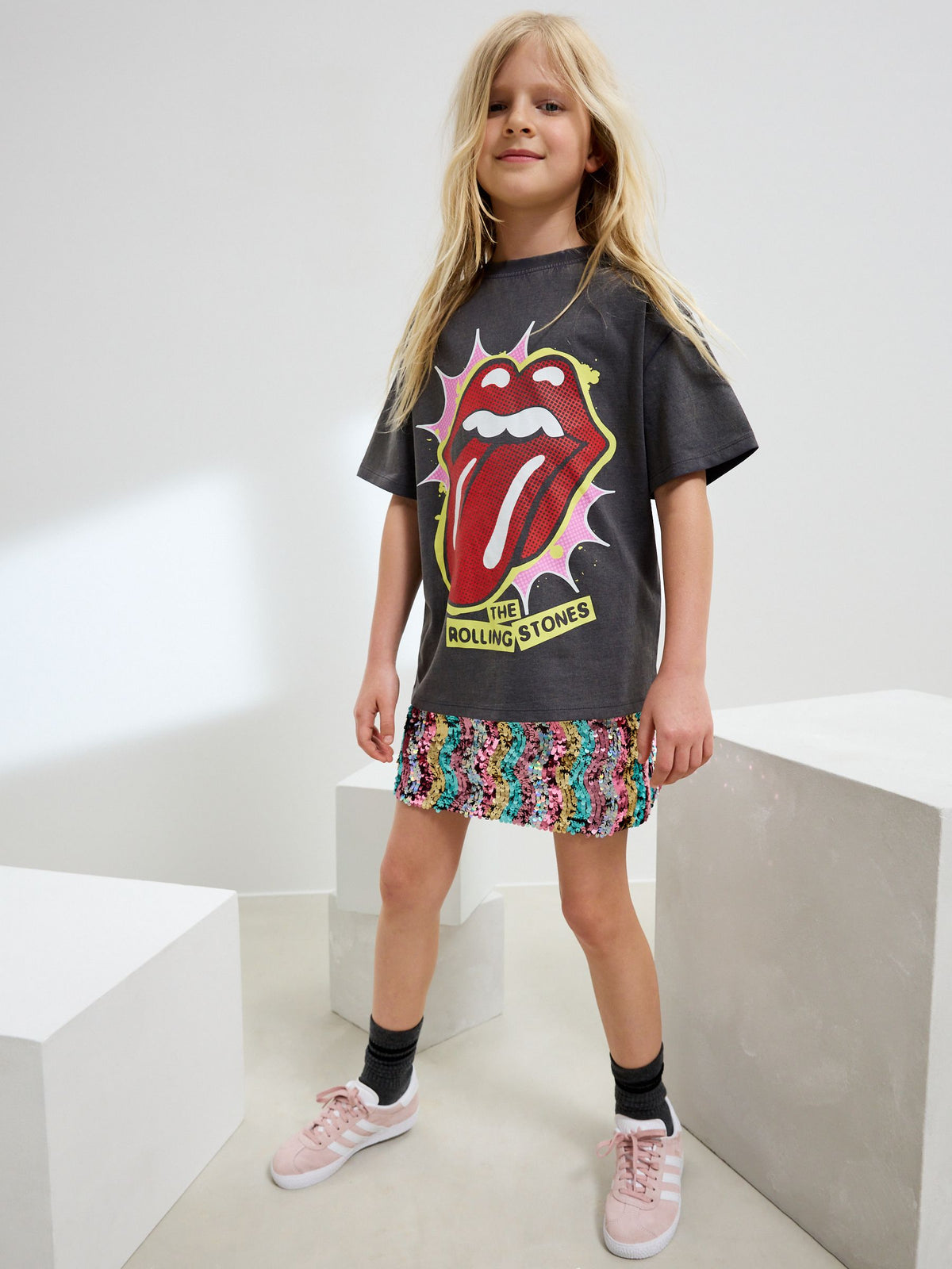 Grey The Rolling Stones License Band Sequin T-Shirt (3-16yrs)