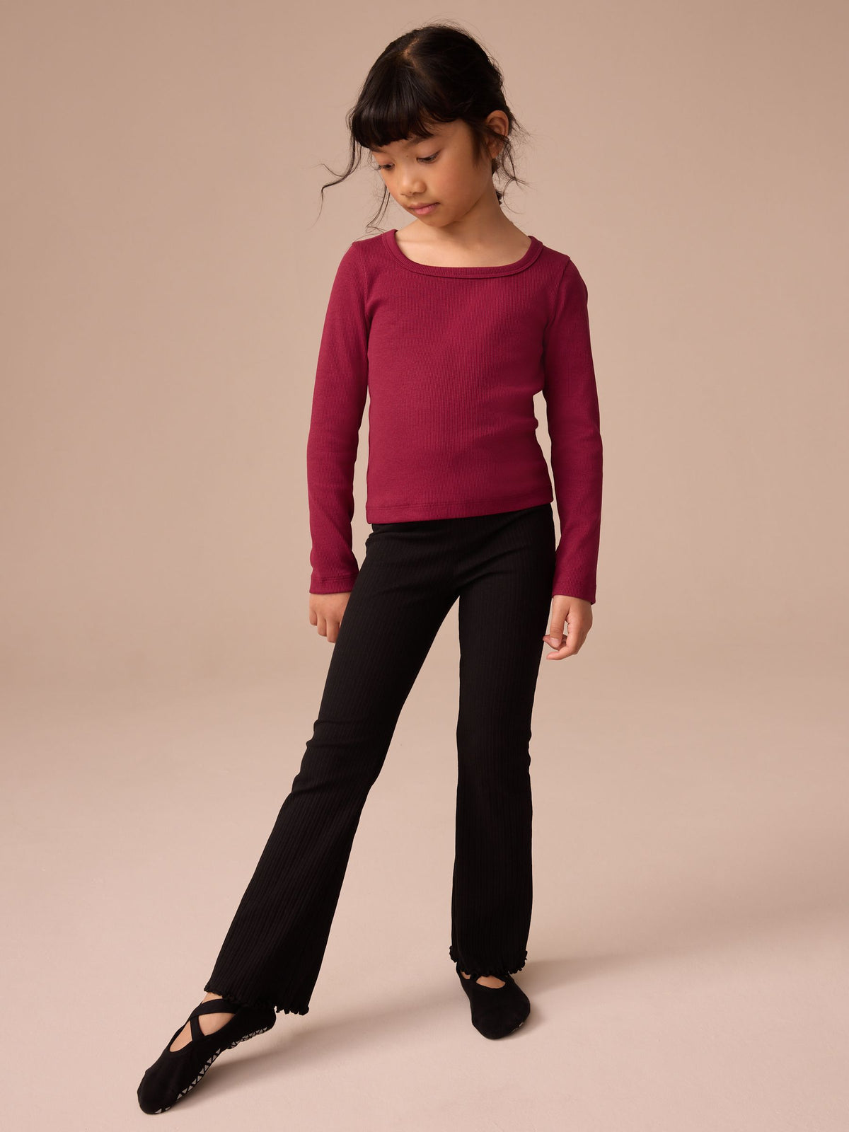 Burgundy Red Long Sleeve Scoop Neck Rib T-Shirt (3-16yrs)