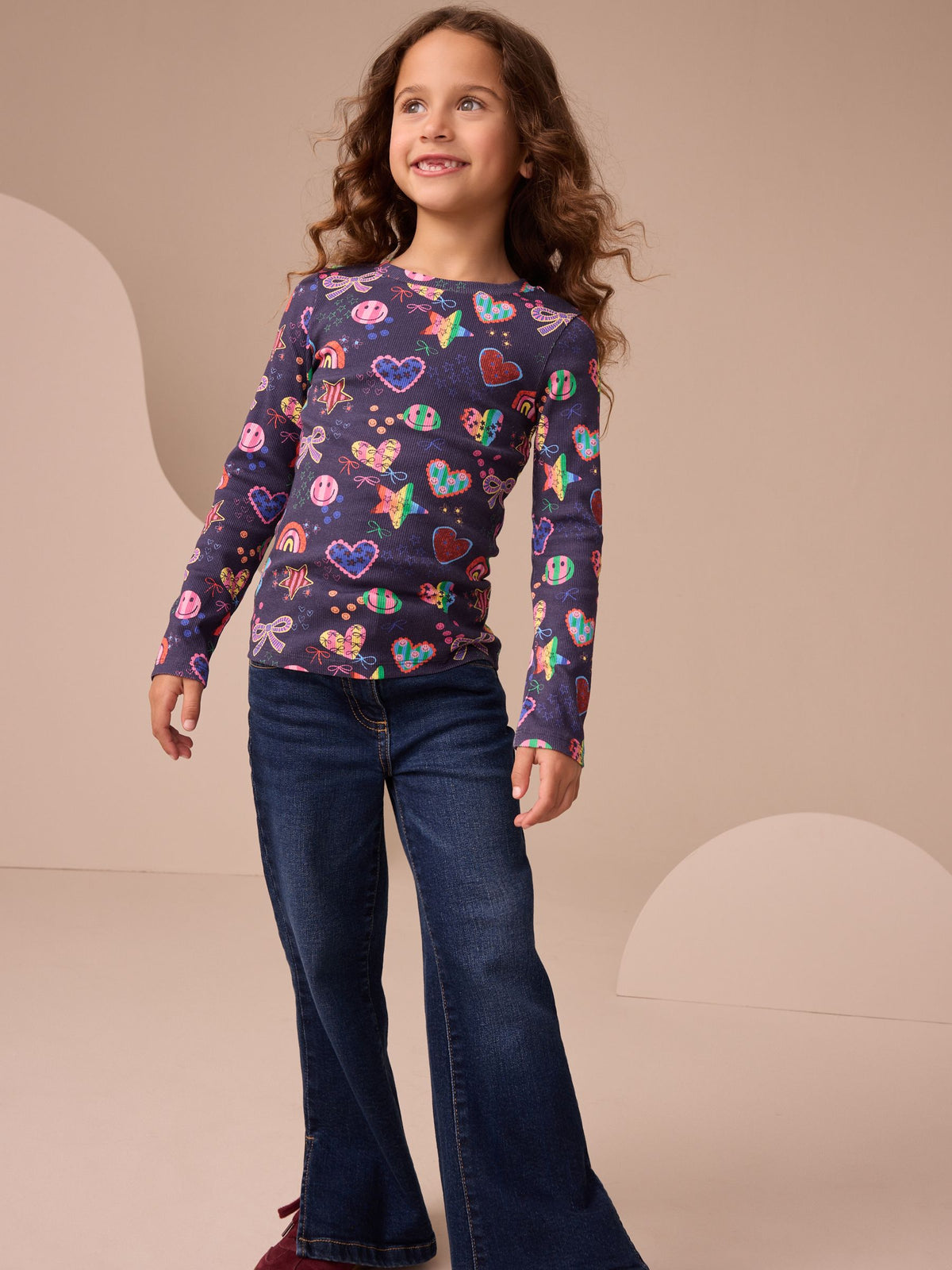 Navy Star Long Sleeve Ribbed Top (3-16yrs)