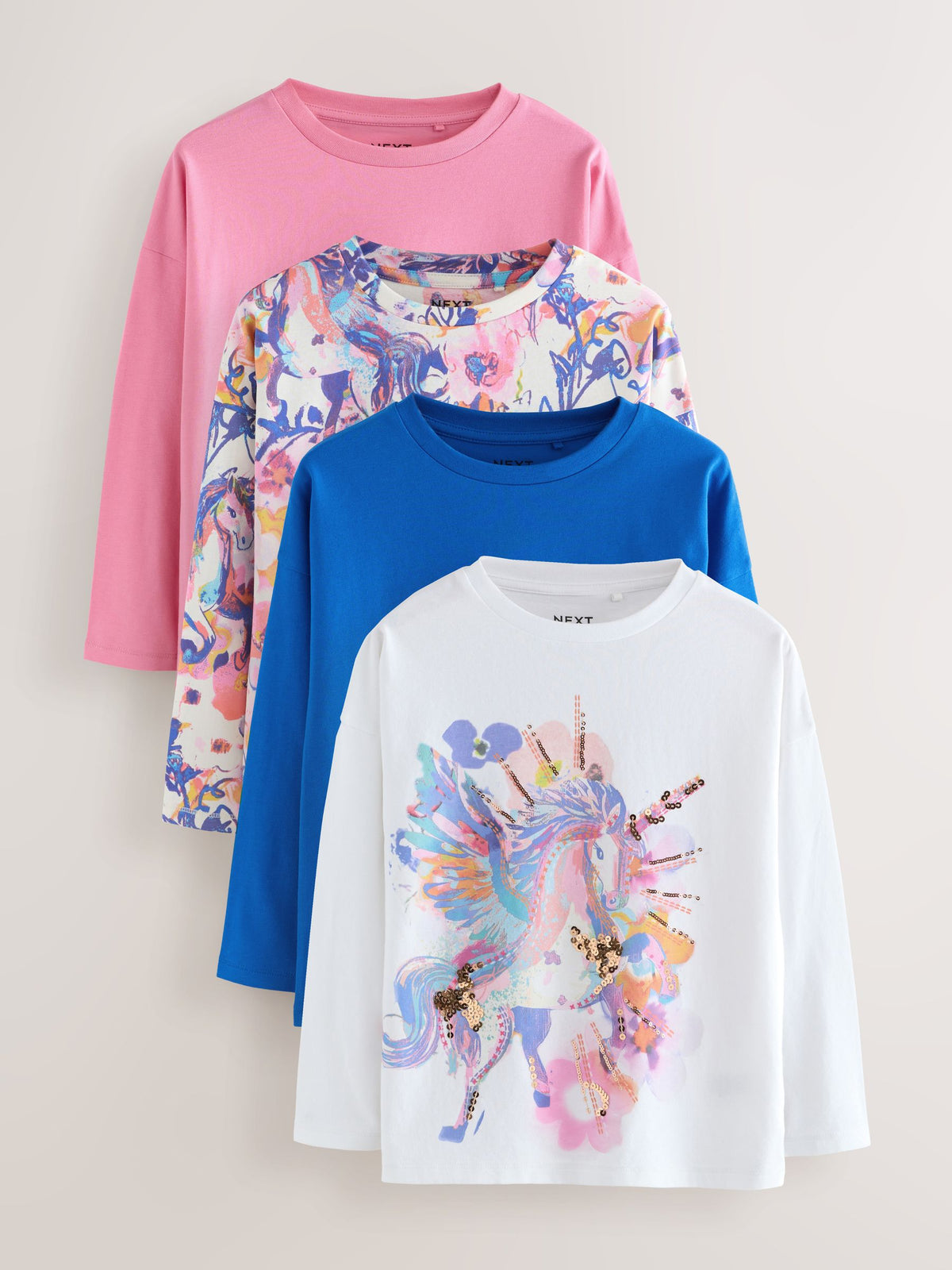 Pink/Blue Unicorn Long Sleeve Tops 4 Pack (3-16yrs)