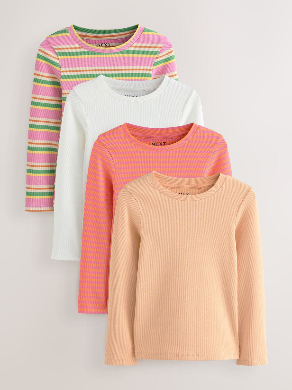 Pink/Orange Long Sleeve Ribbed T-Shirts 4 Pack (3-16yrs)