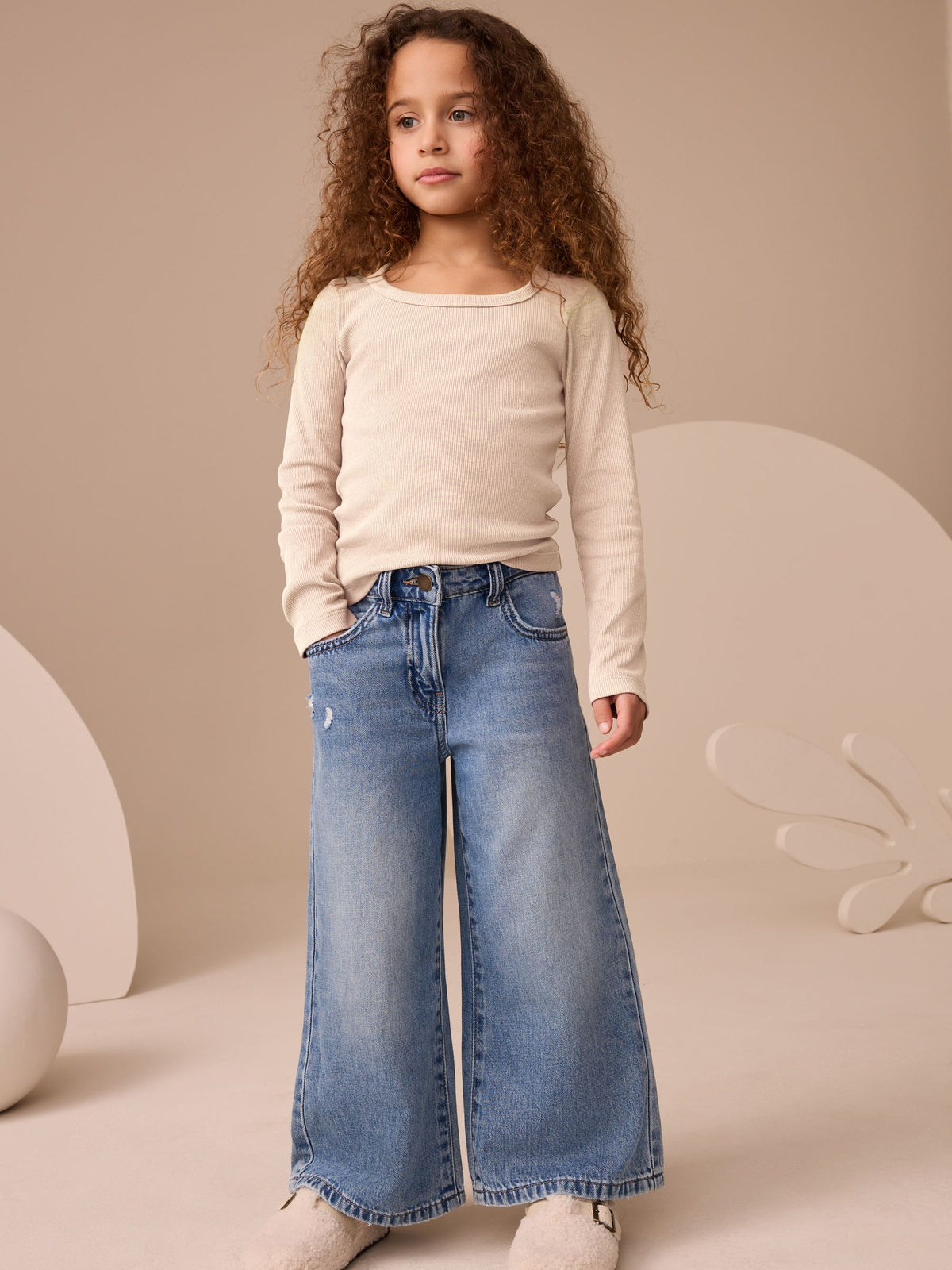 Oatmeal Long Sleeve Scoop Neck Rib T-Shirt (3-16yrs)