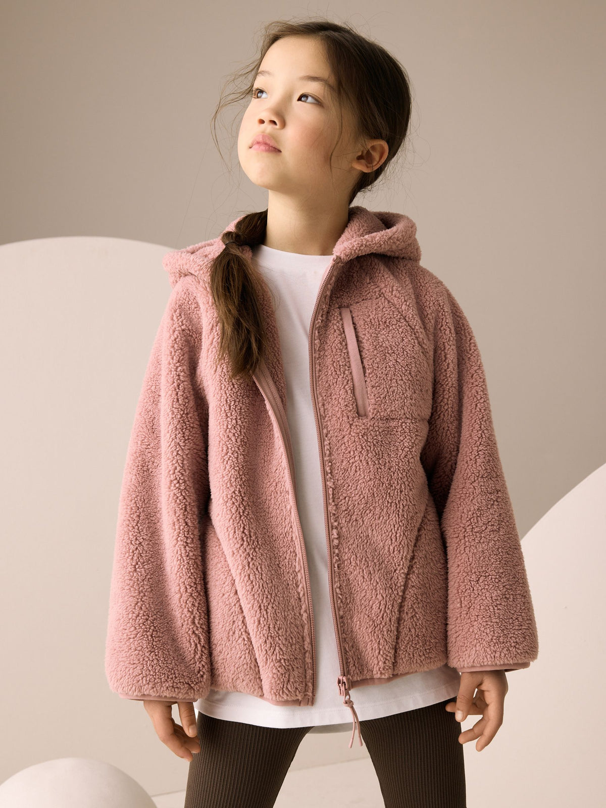 Pink Hooded Zip Borg Fleece Jacket (3-16yrs)