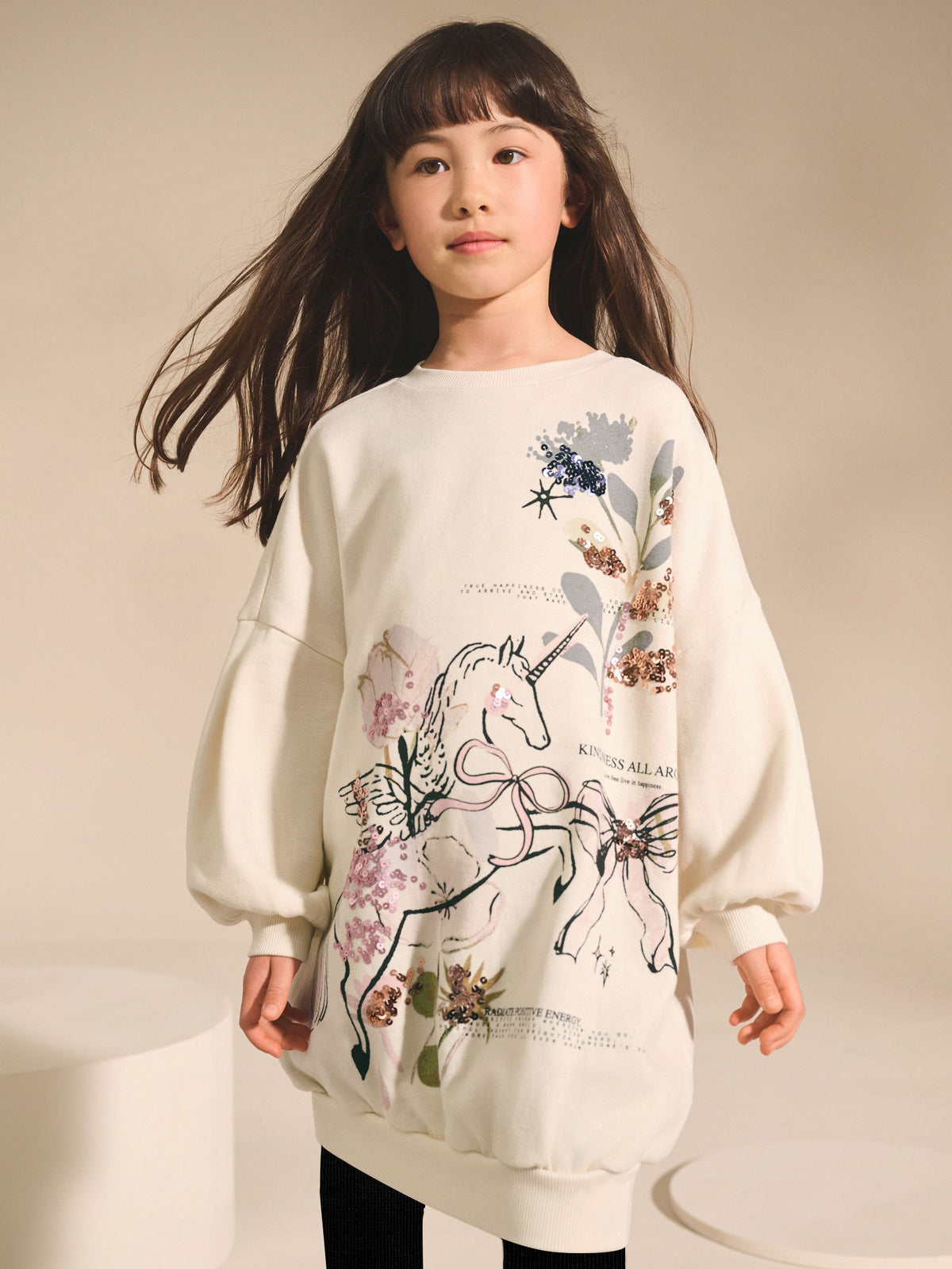 Ecru Unicorn Graphic Jumper Dress (3-16yrs)