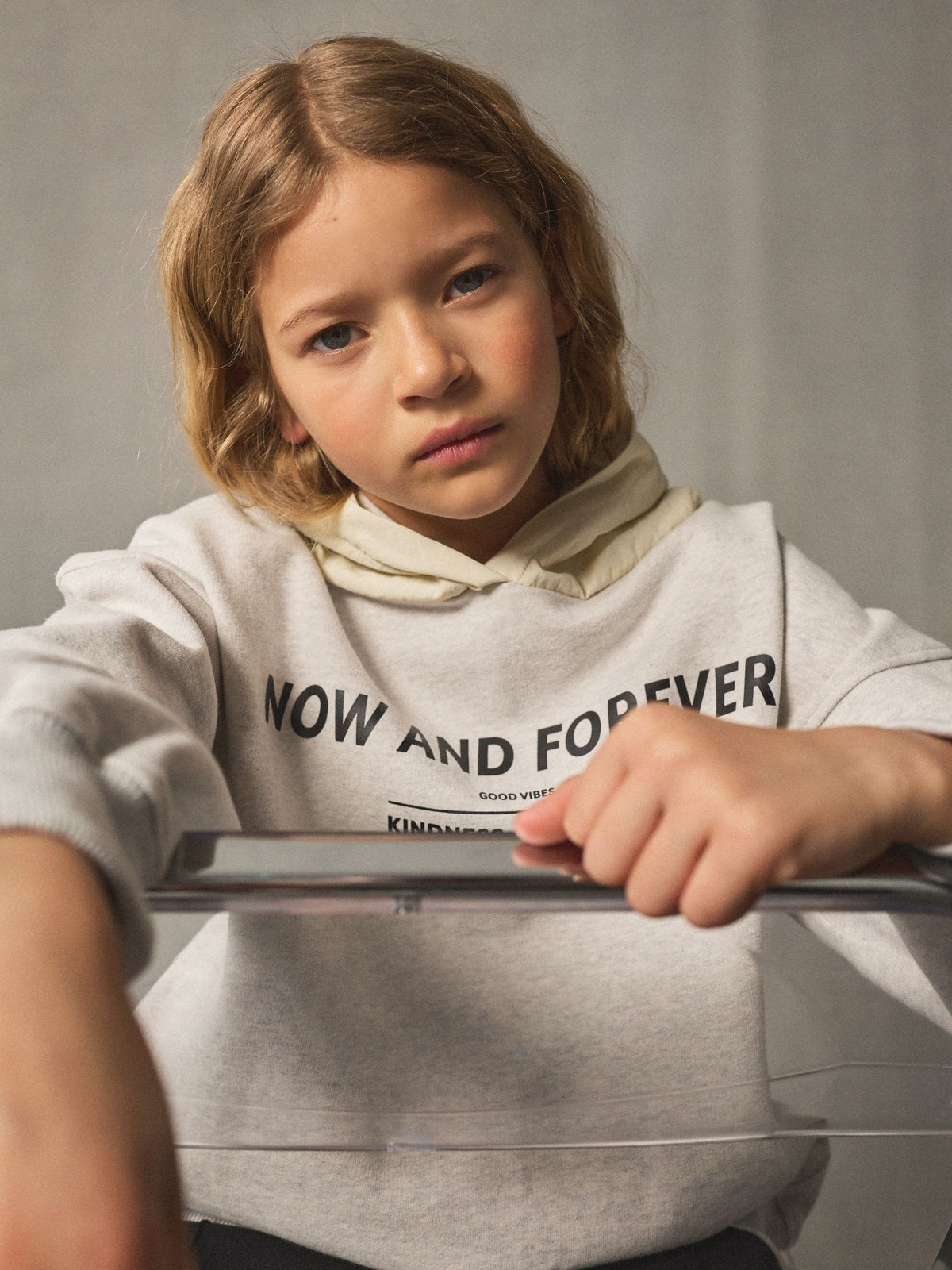 Grey/Ecru Contrast Hoodie (3-16yrs)