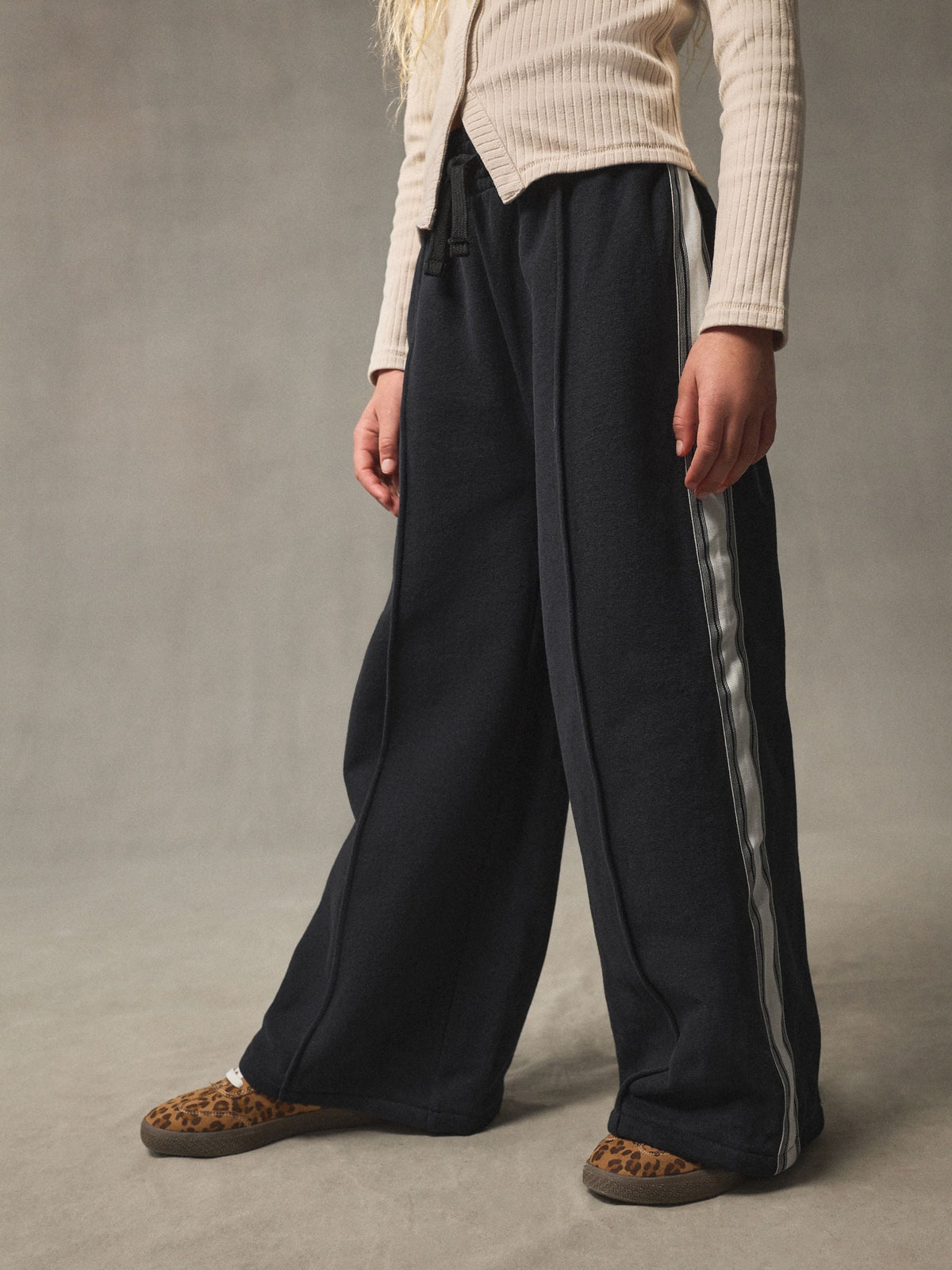 Black Side Stripe Wide Leg Joggers (3-16yrs)