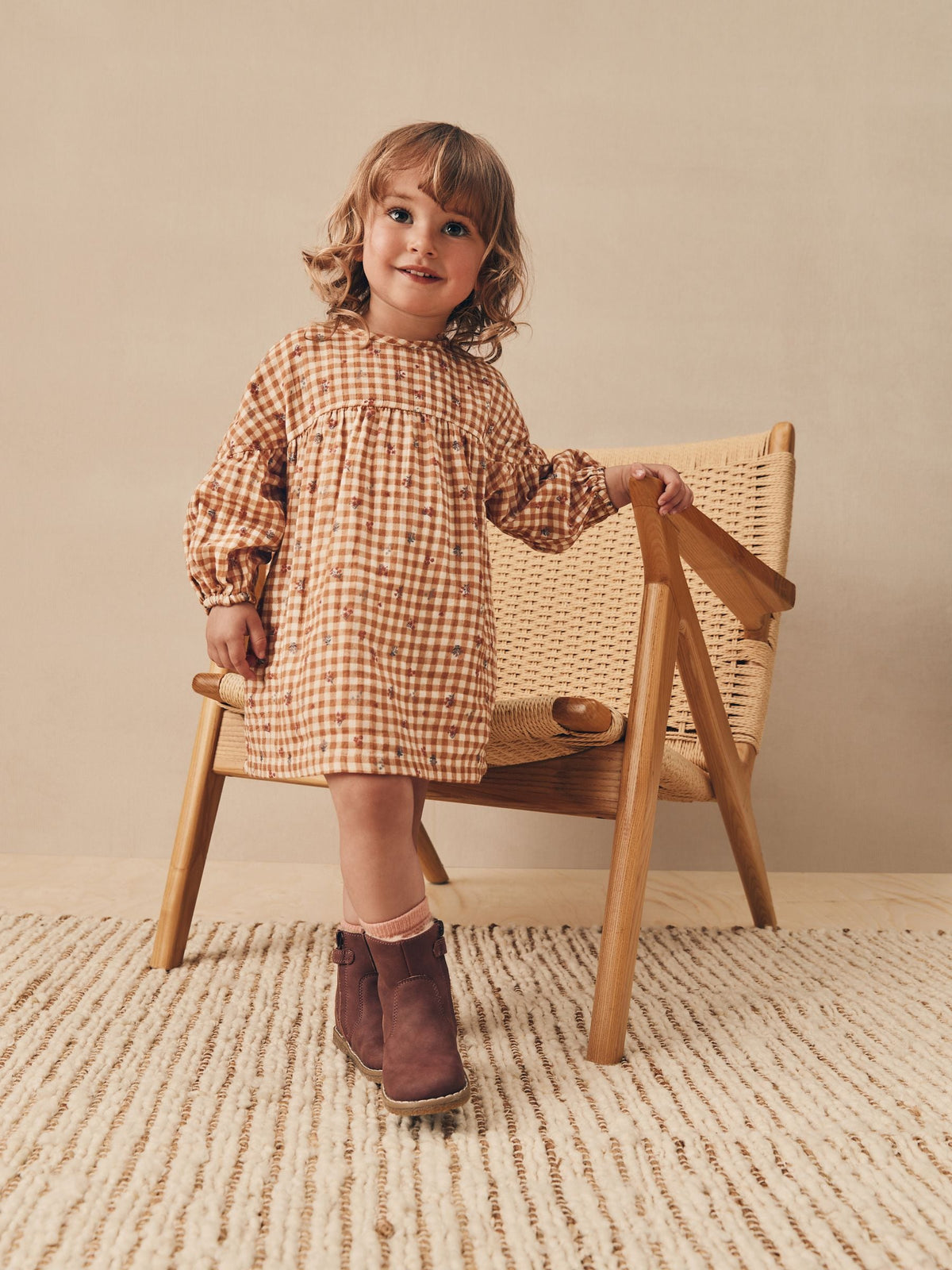 Ochre Yellow Gingham Cotton Dress (3mths-8yrs)