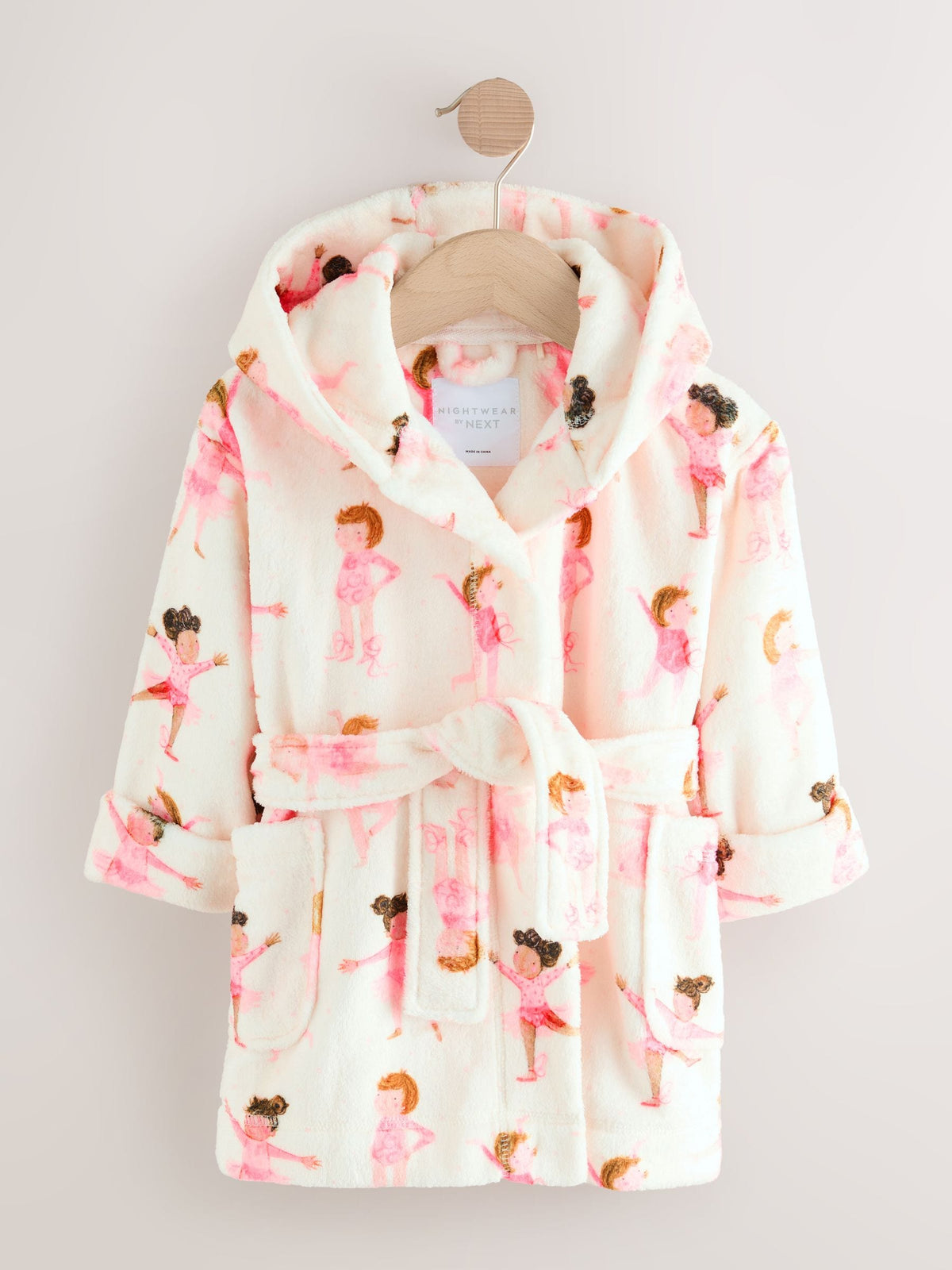 White/Pink Ballerina Fleece Dressing Gown (9mths-16yrs)