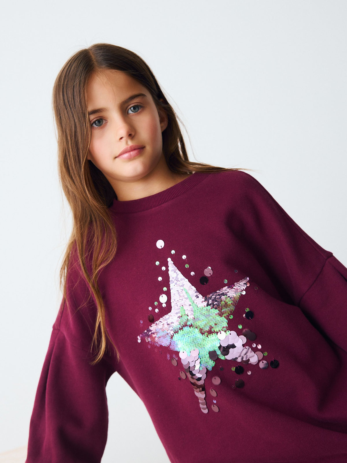 Burgundy Red Sequin Star Jumper Dress (3-16yrs)