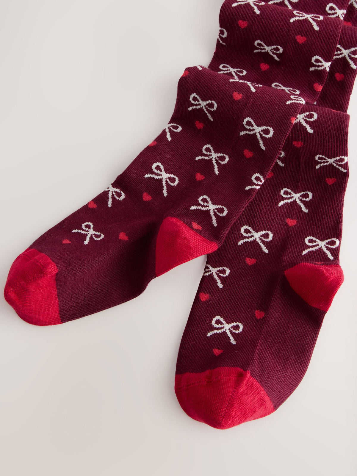 Plum Red Cotton Rich Bow Tights