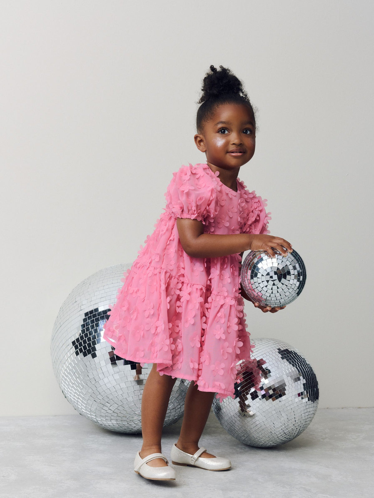 Pink Short Sleeve 3D Flowers Dress (3mths-8yrs)