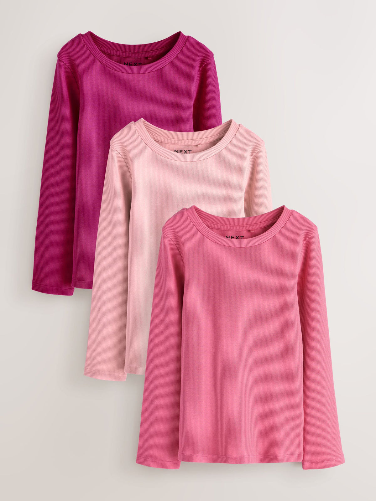 Pink Long Sleeve Ribbed Tops 3 Pack (3-16yrs)