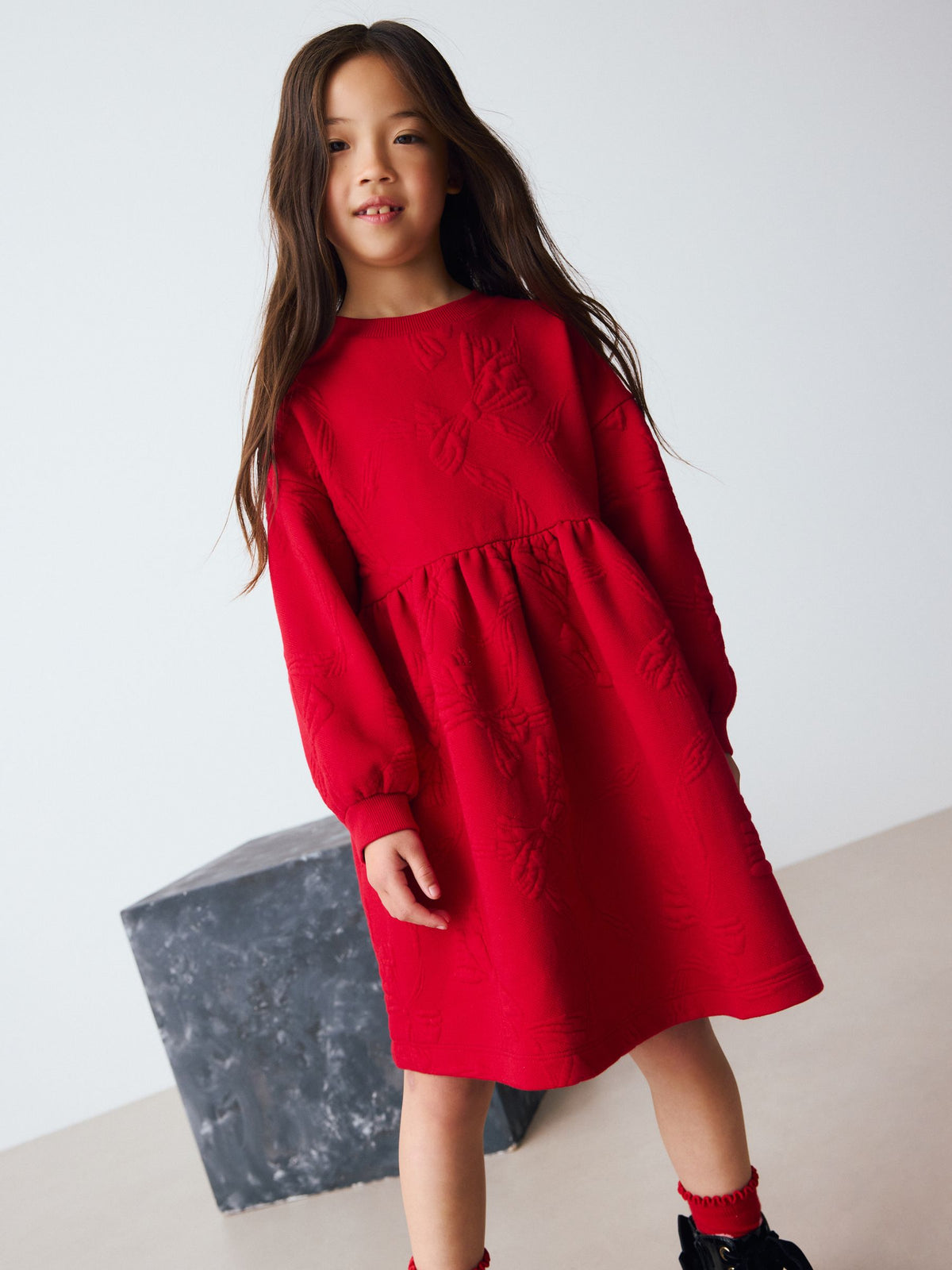 Red Quilted Bow Jumper Dress (3-16yrs)