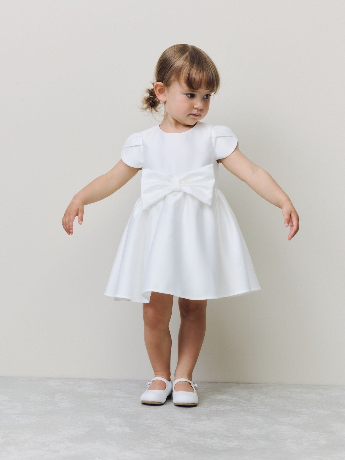 Ivory Girls Flower Bow Front Dress (3mths-10yrs)