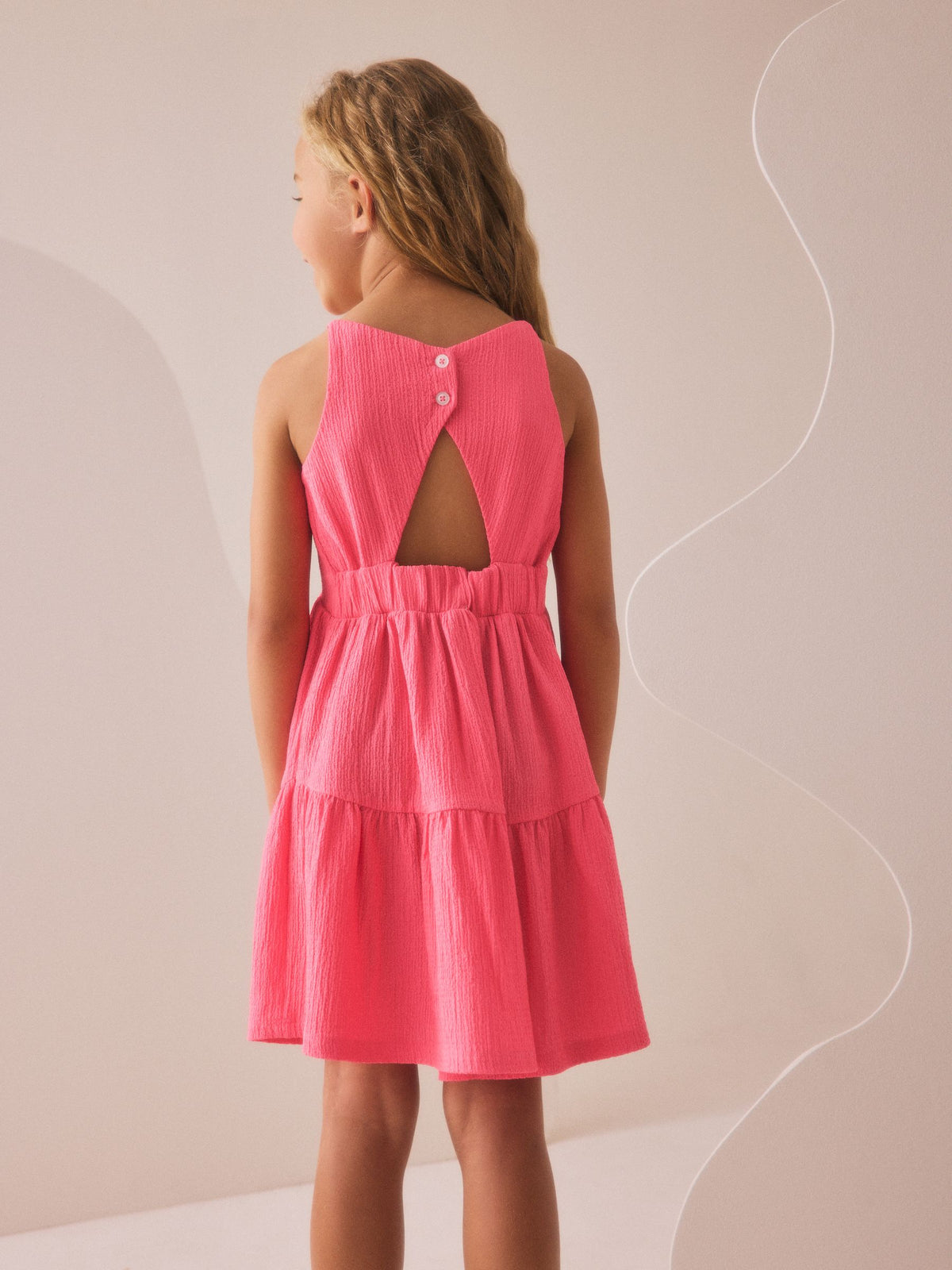 Pink Strappy Crinkle Summer Dress (3-16yrs)