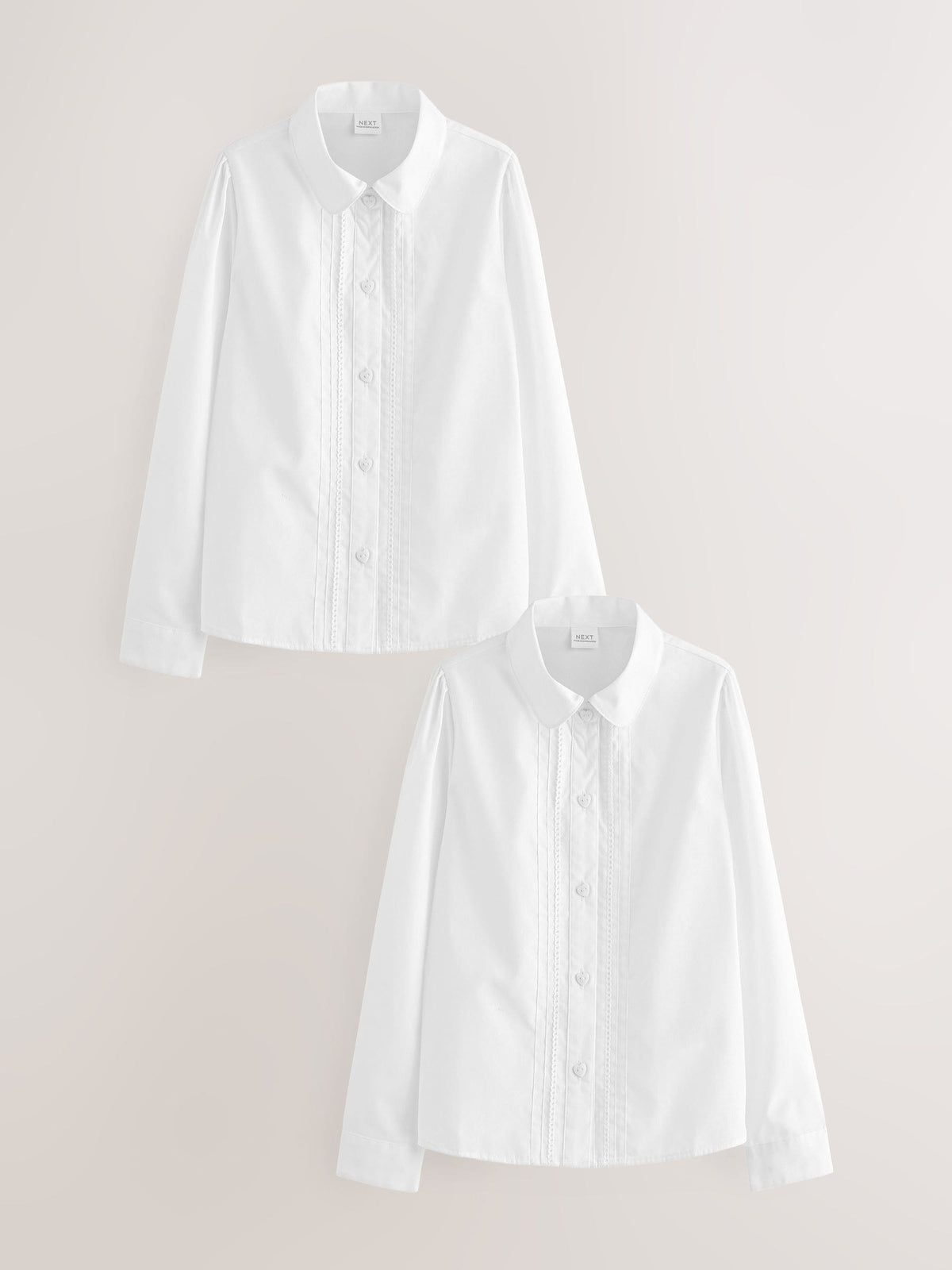 White Long Sleeve Lace Trim School Blouses 2 Pack (3-14yrs)