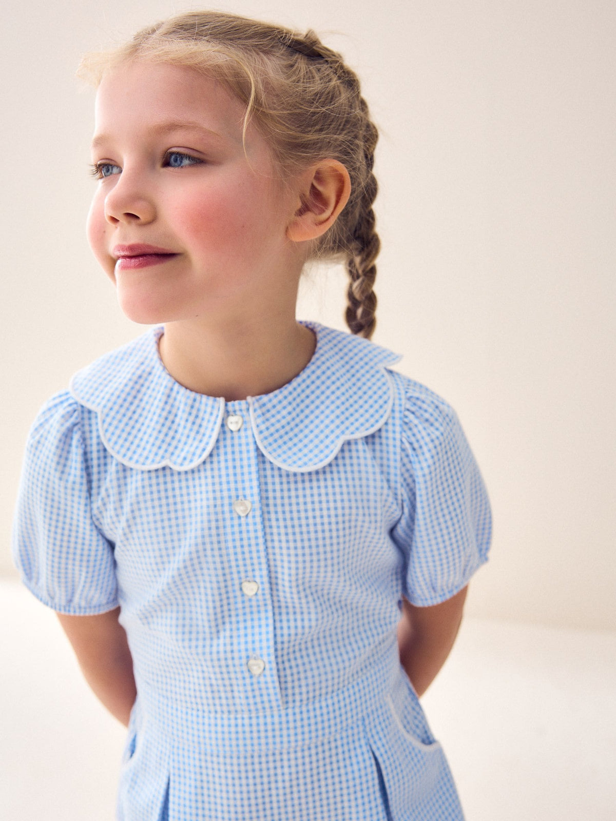 Blue Cotton Rich Scalloped Collar Gingham School Dress (3-14yrs)