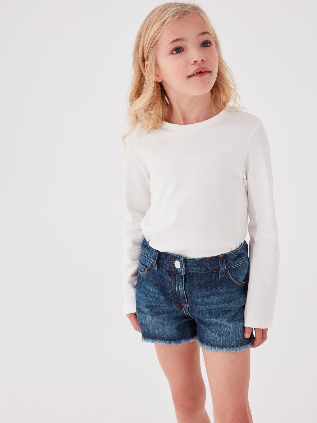 Mid Blue Denim Regular Length Frayed Edge Denim Shorts (3-16yrs)
